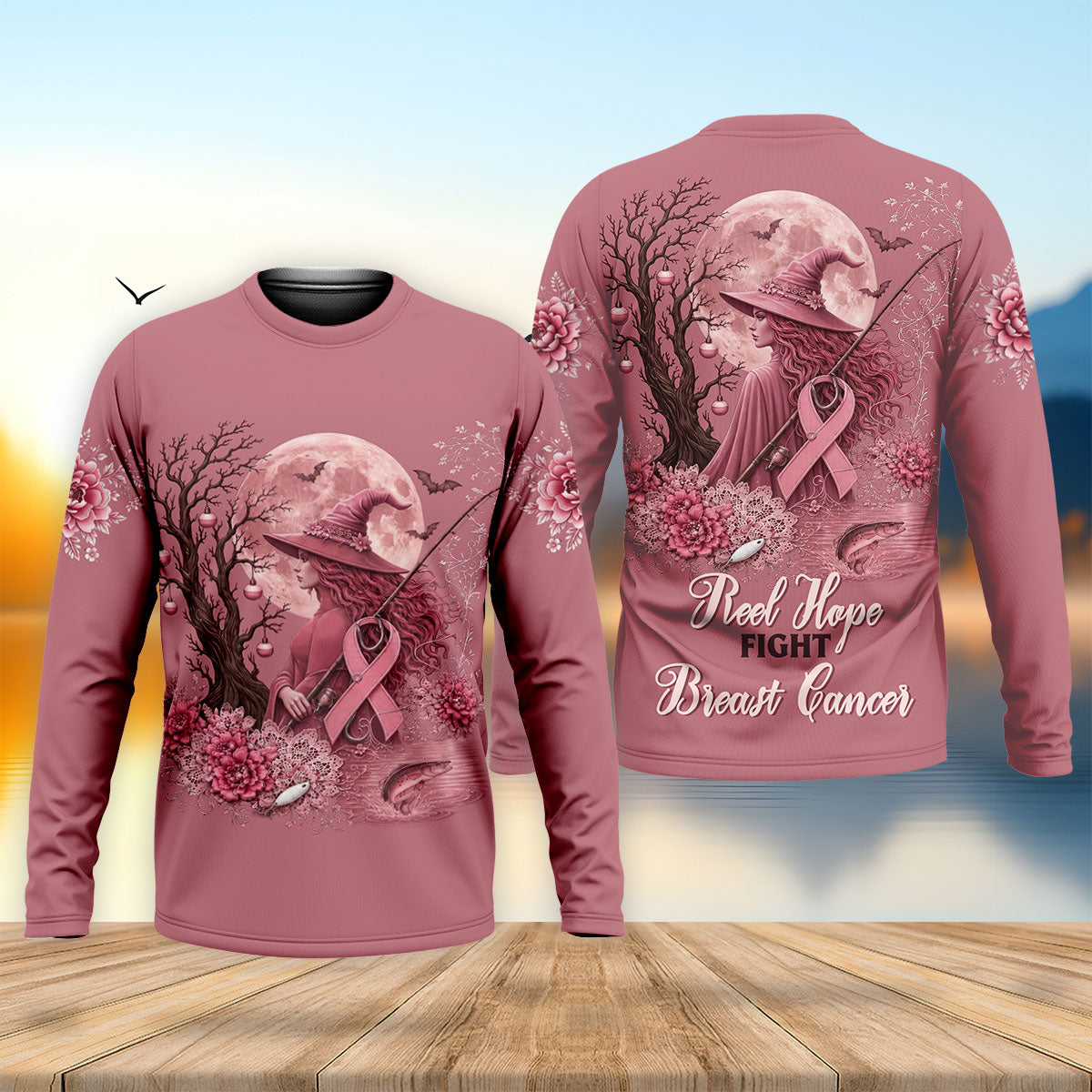 Reel Hope Fight Breast Cancer Witch Fishing UPF Shirt, Bass Fishing Shirt, Mens Shirt