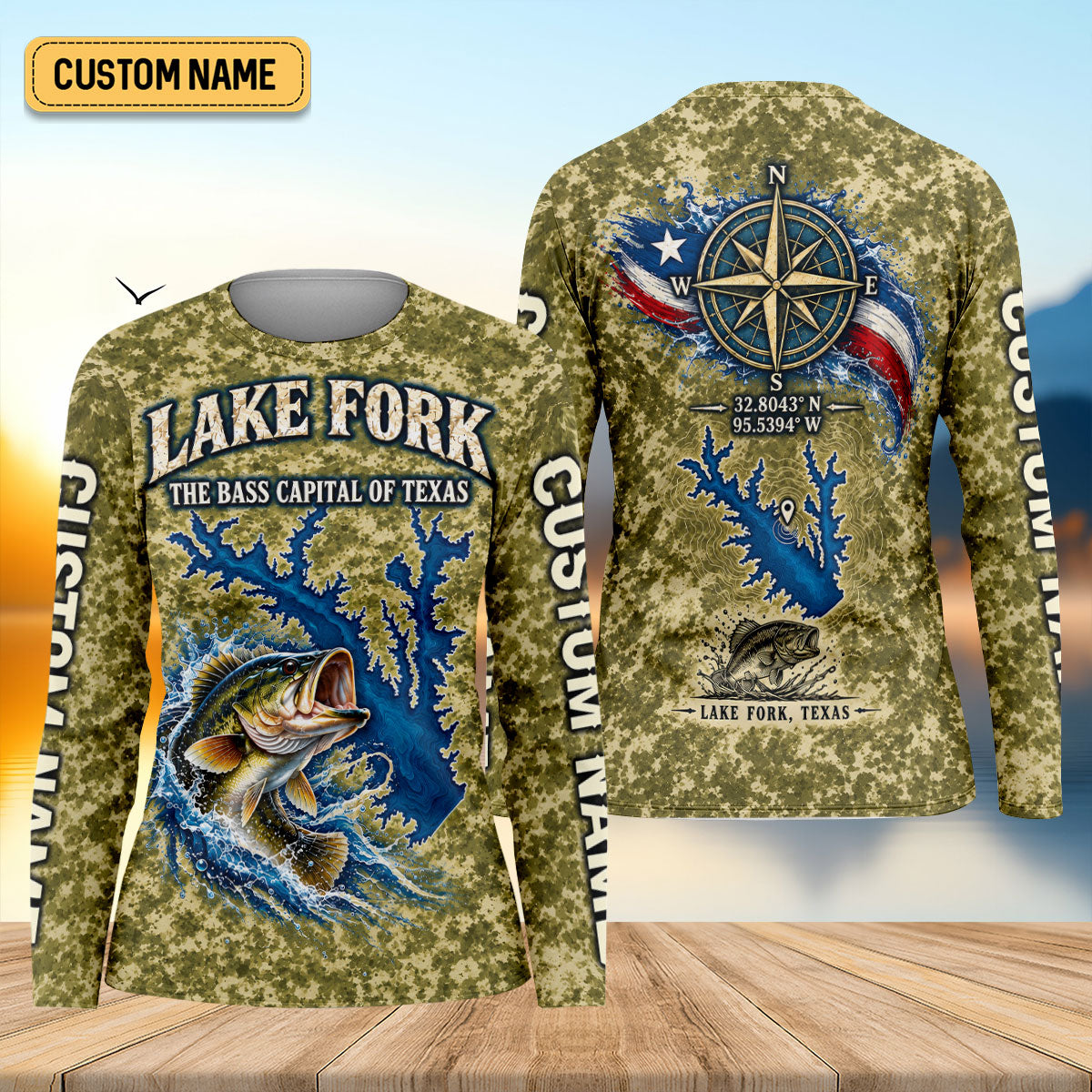 Custom Lake Fork Camo Bass UPF Shirt, Bass Fishing Shirt, Fishing Apparel For Women
