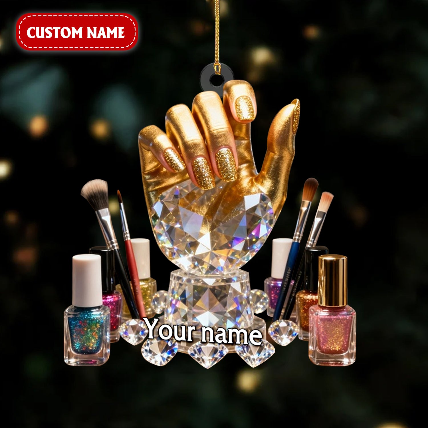 Hand Nail Art Stained Glass Crystal Effect Acrylic Ornament, Christmas Ornament Nail Art, Christmas Unique Gift