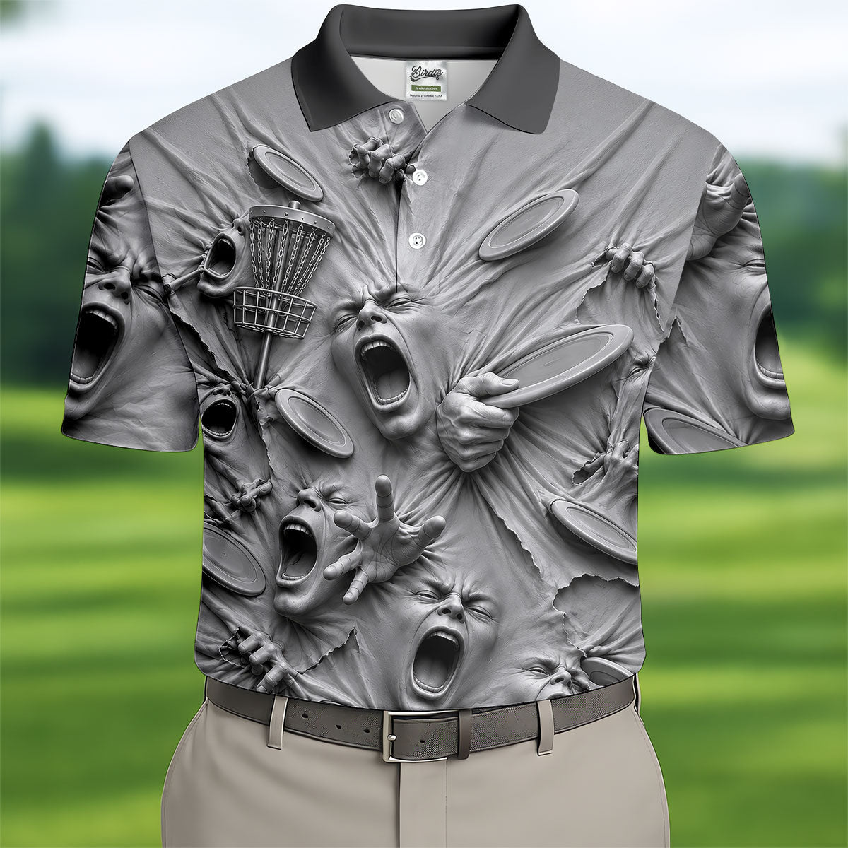 Screaming Faces Disc Golf Polo Shirt, Disc Golf Shirts For Men, Disc Golf Apparel