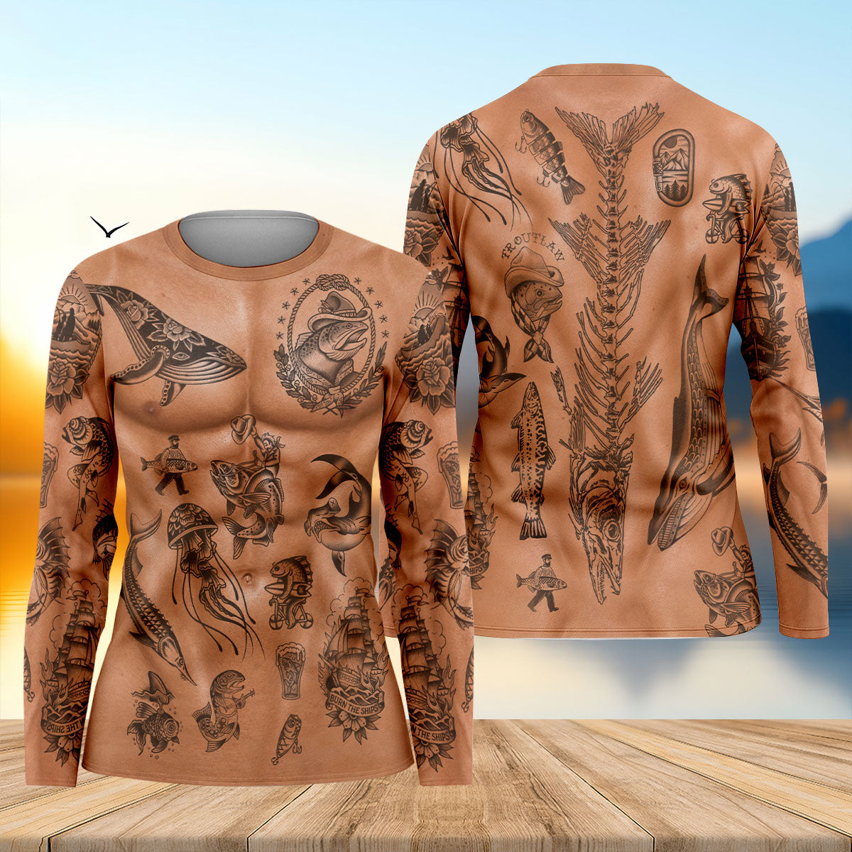 Fishing Lover Full Body Tattoo Skin UPF Shirt, Long Sleeve Shirt, Womens Fishing Shirts