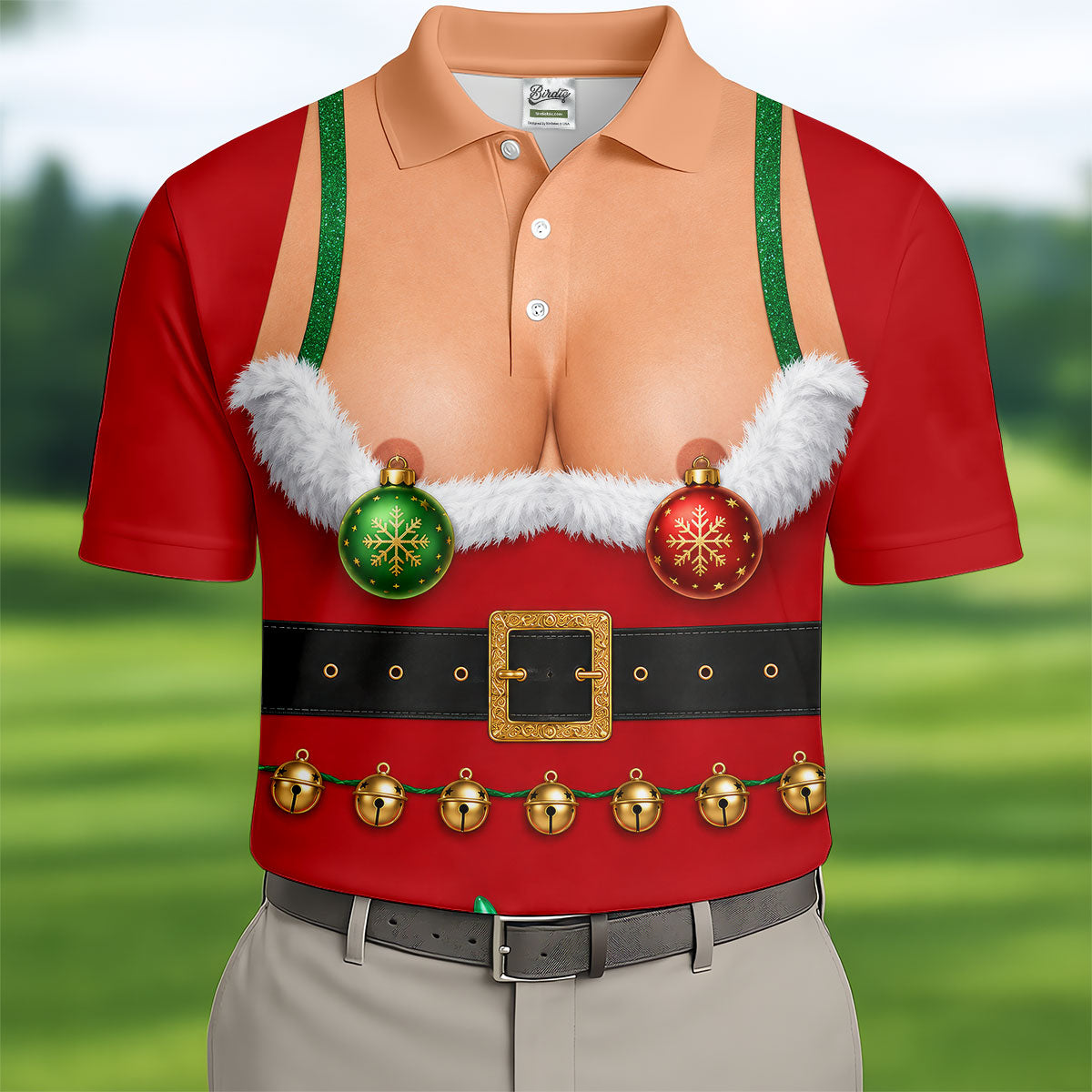 Funny Christmas Ornament Bra Golf Polo Shirt, Christmas Golf Shirt, Mens Golf Shirts