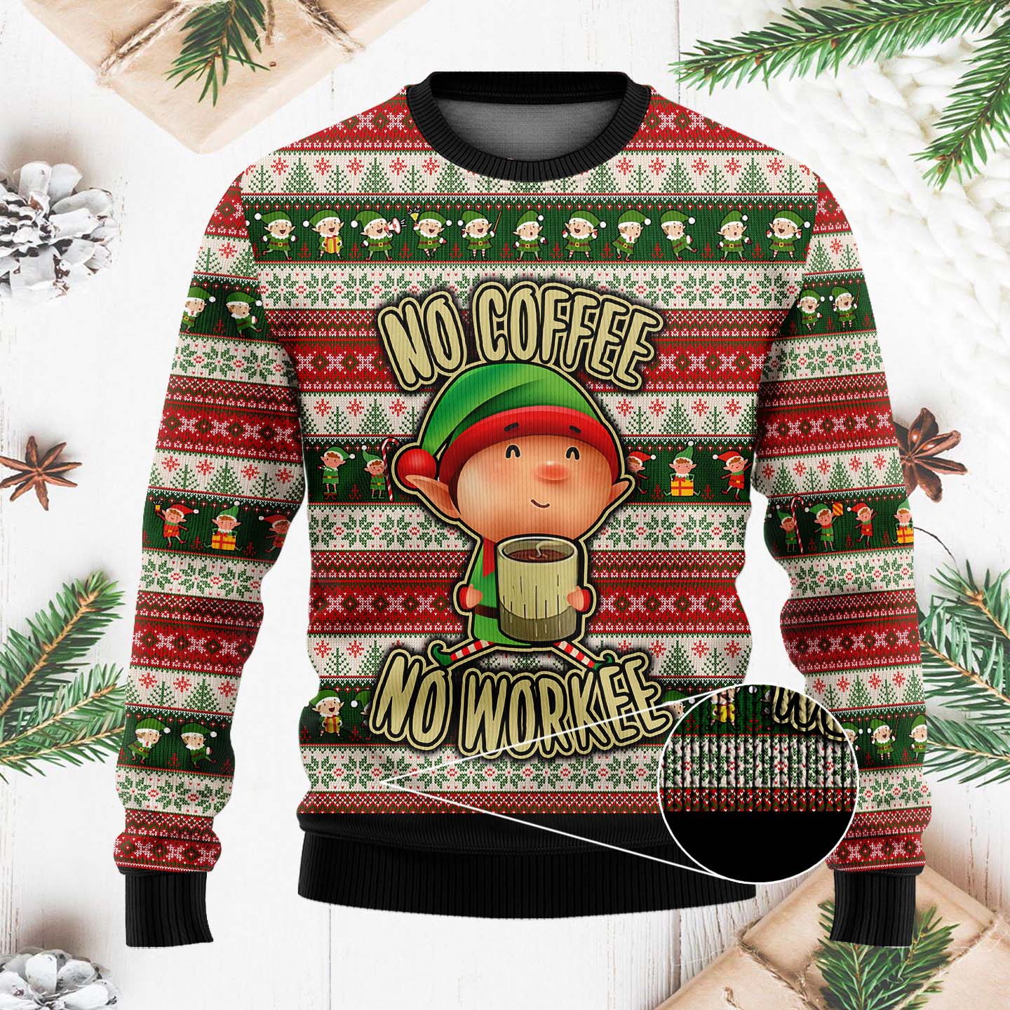 No Coffee No Workee Funny Christmas Ugly Sweater, Christmas Gifts