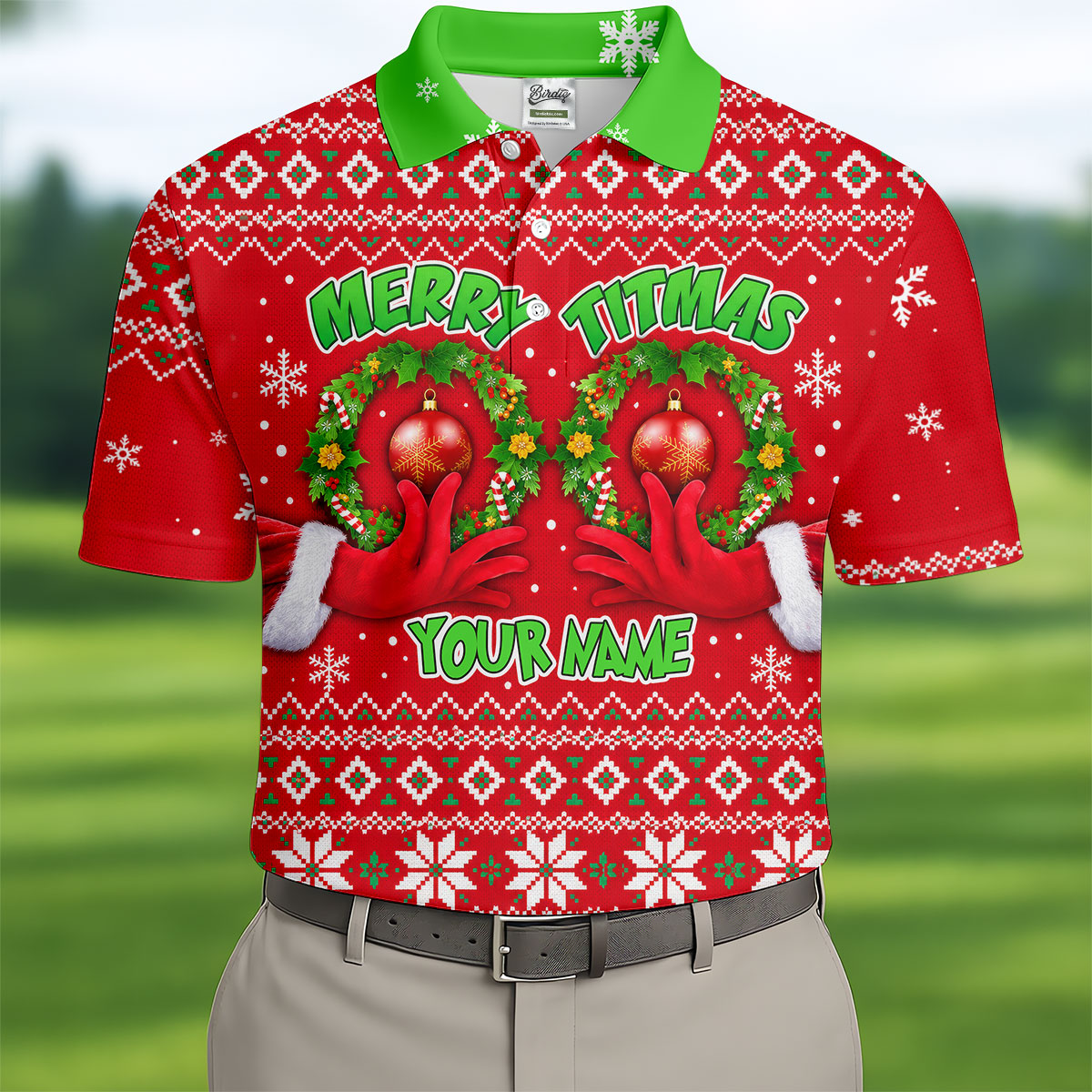 Custom Name Merry Titmas Polo Shirt, Christmas Golf Shirt For Men, Mens Golf Apparel