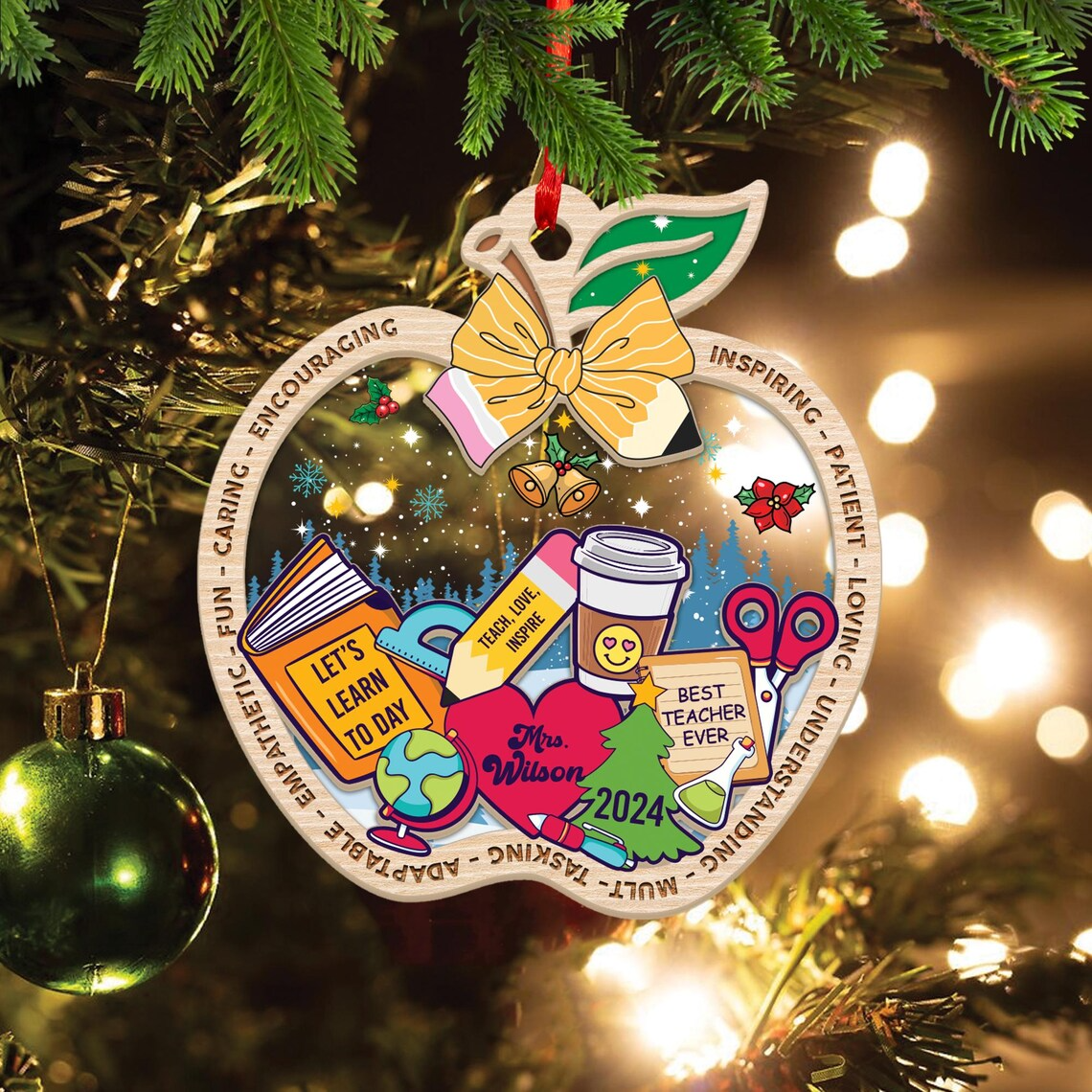 Personalized Teacher Gifts, Teacher Appreciation Gifts, Teacher Apple Wooden Ornament, Classroom Decor