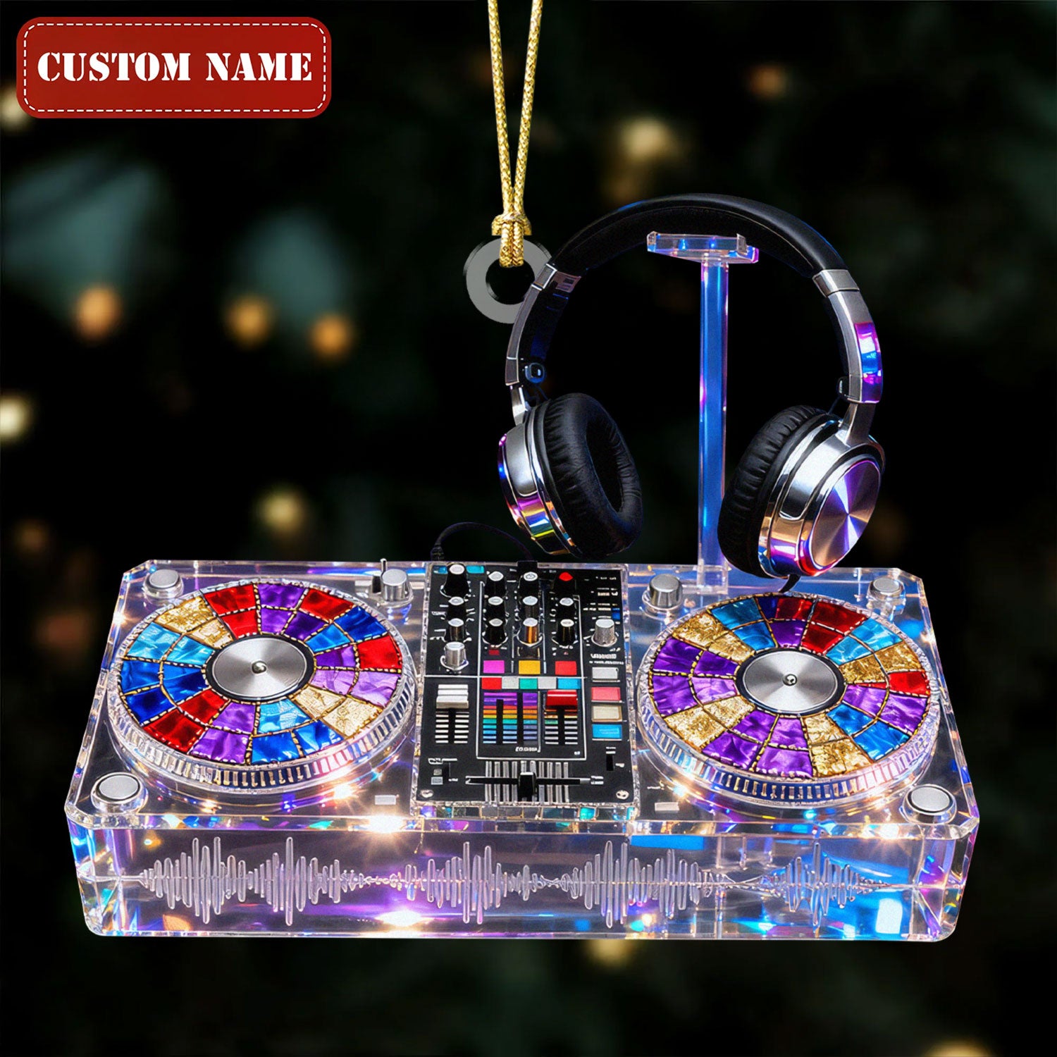 Custom Name DJ Mixing Board Stained Glass Effect Acrylic Christmas Ornament, Gift For DJ, Music Ornament