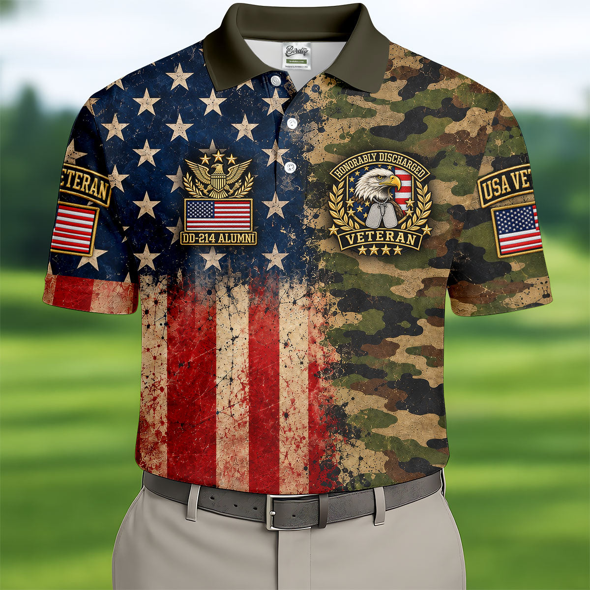 DD-214 Eagle Split USA Flag Camo Polo Shirt, Veterans Day Shirt, Golf Shirts For Men