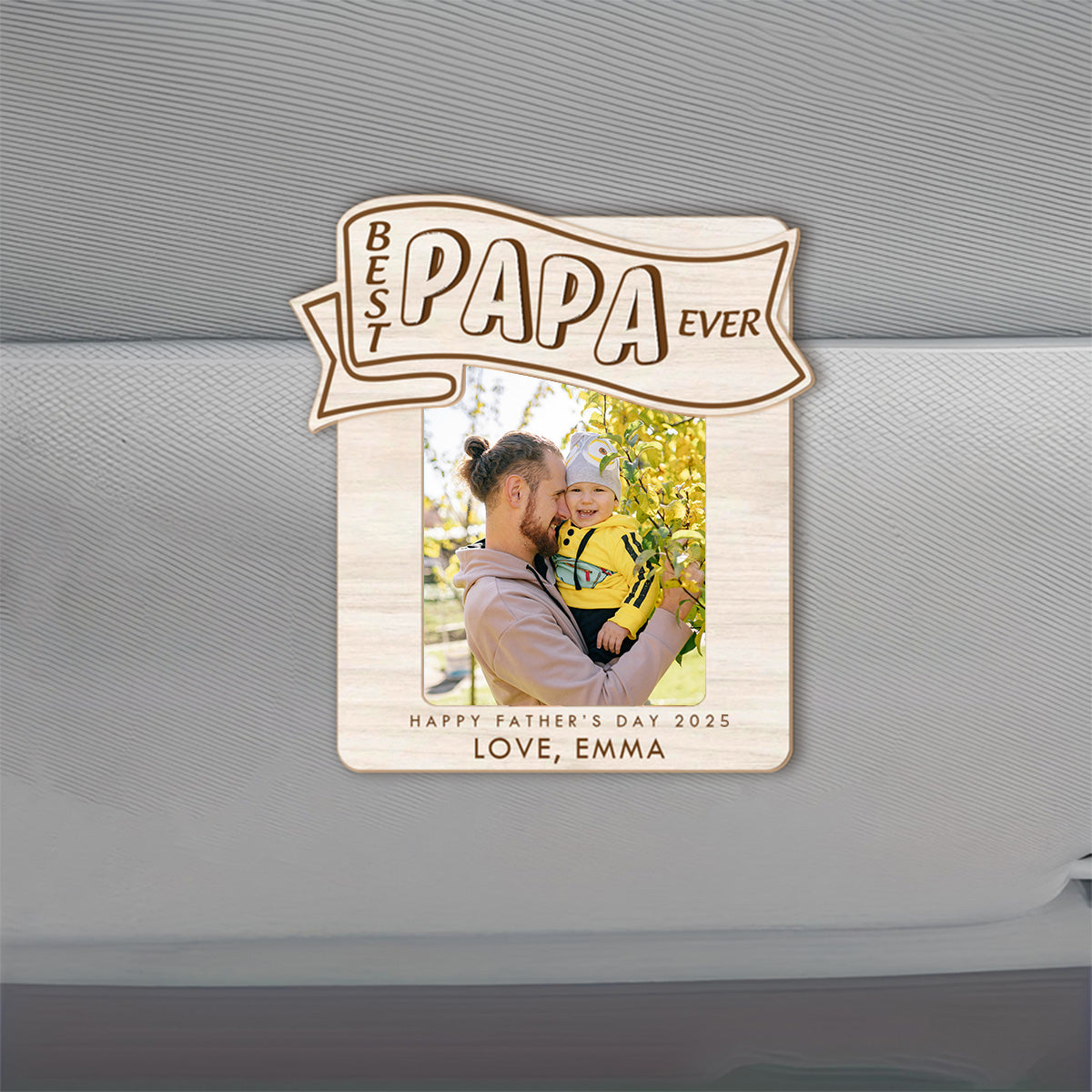 Best Papa Ever Custom Photo Car Visor Clip, Father's Day Gifts