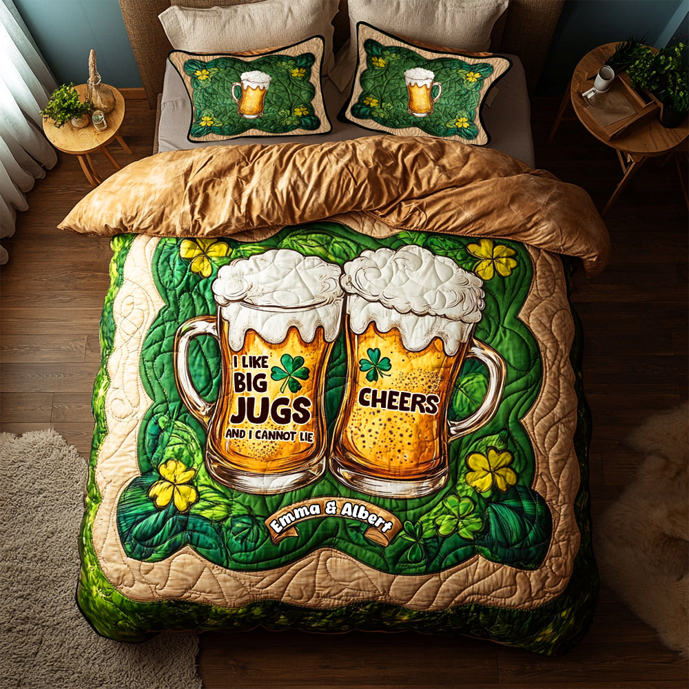 St. Patrick's Day Couple Personalized Quilt Bedding Set, Couple Valentine Gift, St. Patrick's Day Gift