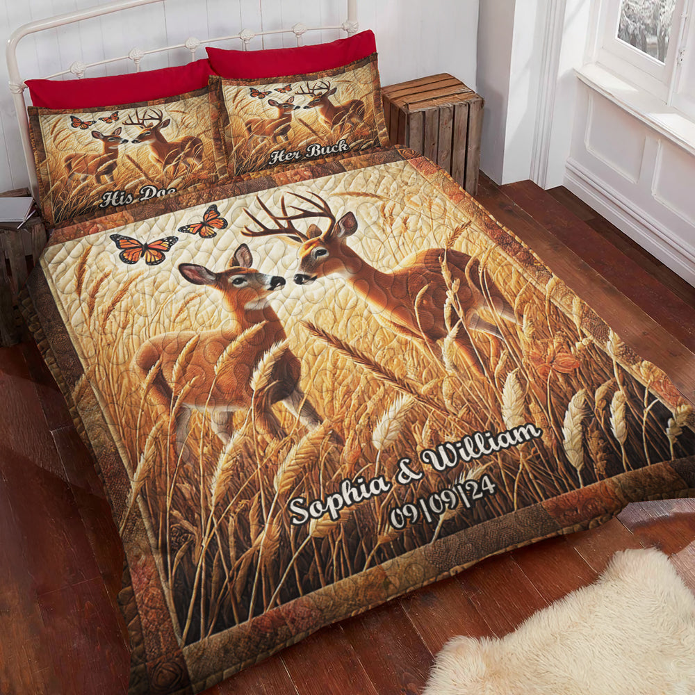 Personalized Deer Couple Quilt Bed Sets, Couple Bedding Set, Couple Valentine Gift