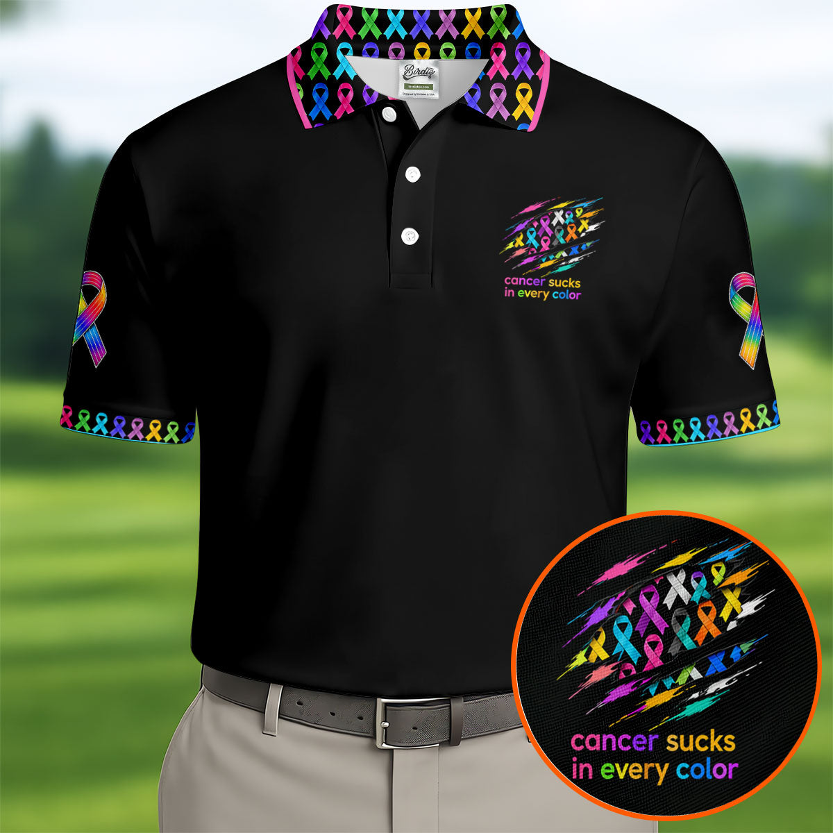 Cancer Sucks In Every Color Awareness Ribbon Polo Shirt, Golf Polo Shirts For Men