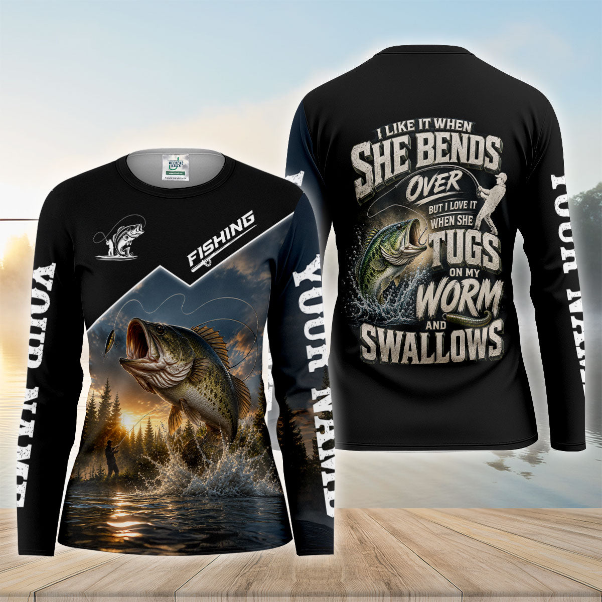 Tugs On My Worm And Swallows Custom Funny UPF Shirt, Bass Fishing Shirt, Womens Shirt