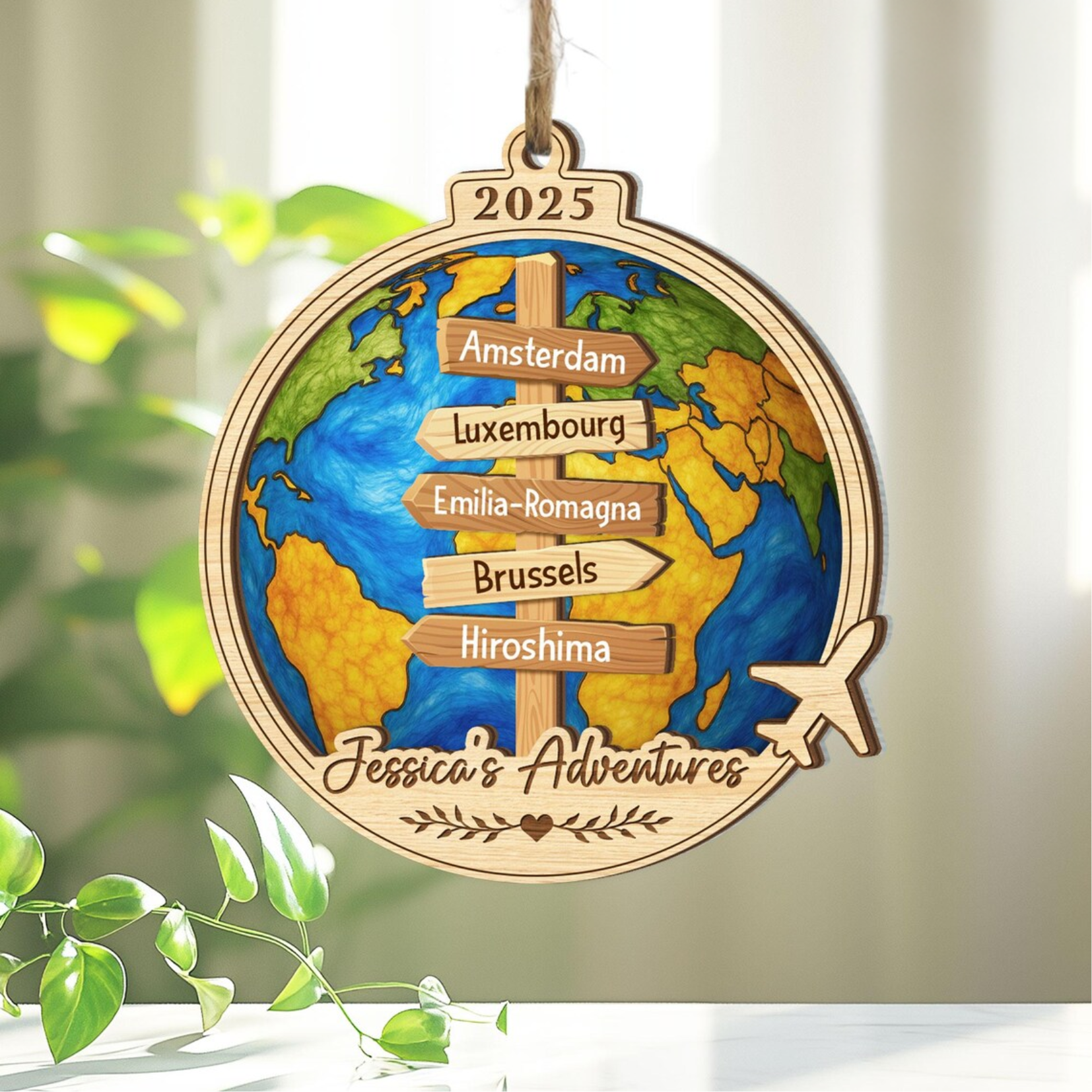 Traveling Destination Custom Wood Ornament, Travel Adventure Custom Suncatcher, Christmas Gift For Travellers