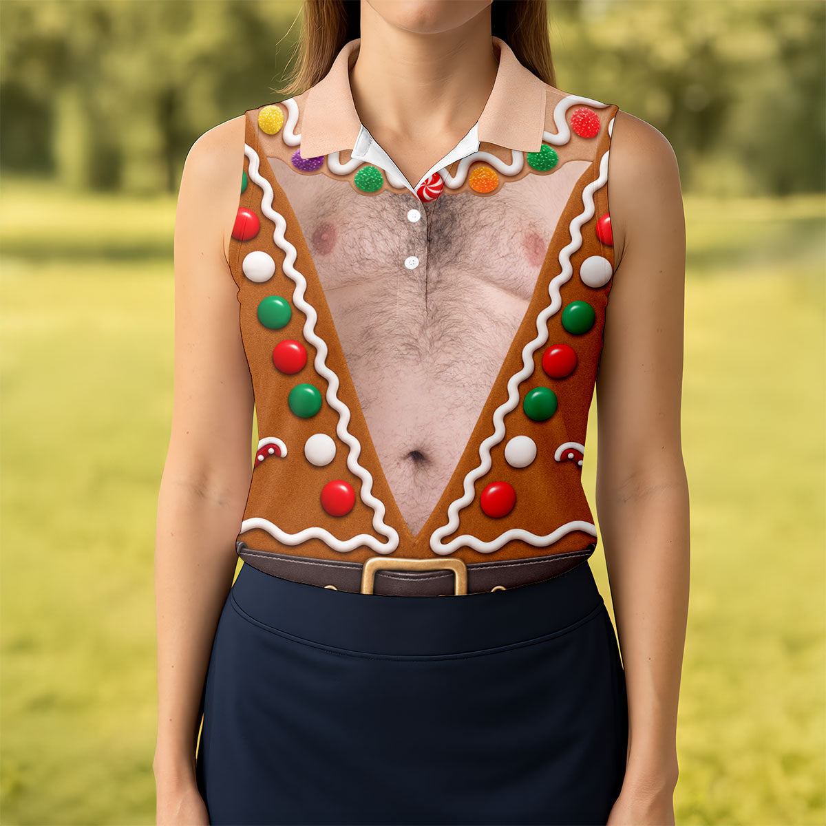 Funny Gingerbread Costume Christmas Golf Shirt, Ladies Golf Top, Women’s Golf Apparel