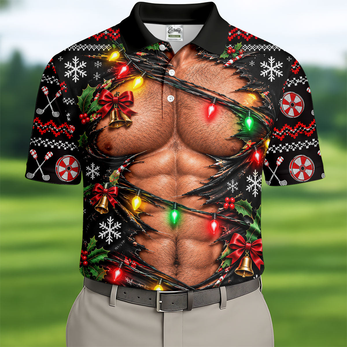 Christmas Ripped Muscle Polo Shirt, Christmas Golf Shirt For Men, Mens Golf Apparel