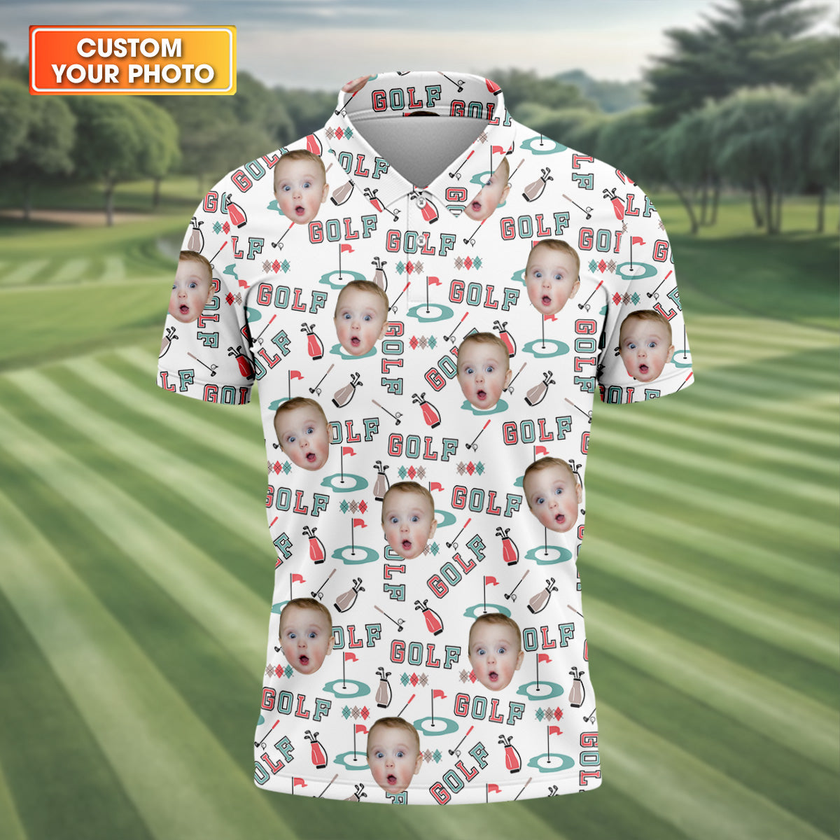 Custom Photo Funny Golf Polo Shirt, Dad Golf Gift