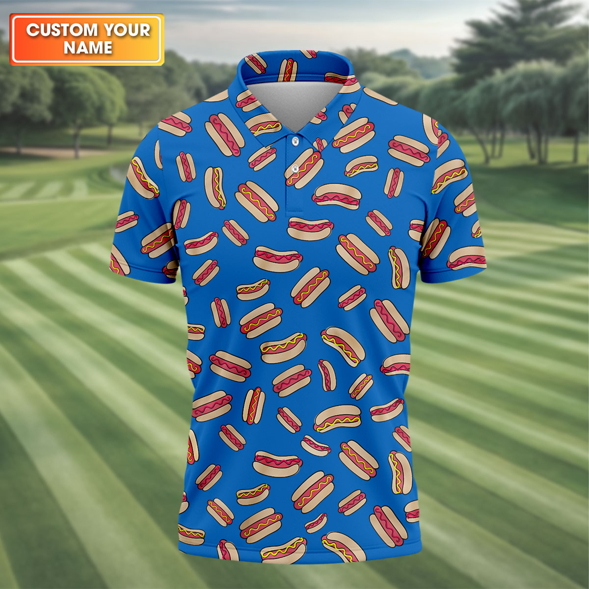 Hot Dog Polo Shirt, Fun Golf Shirt For Men, Gift For Husband