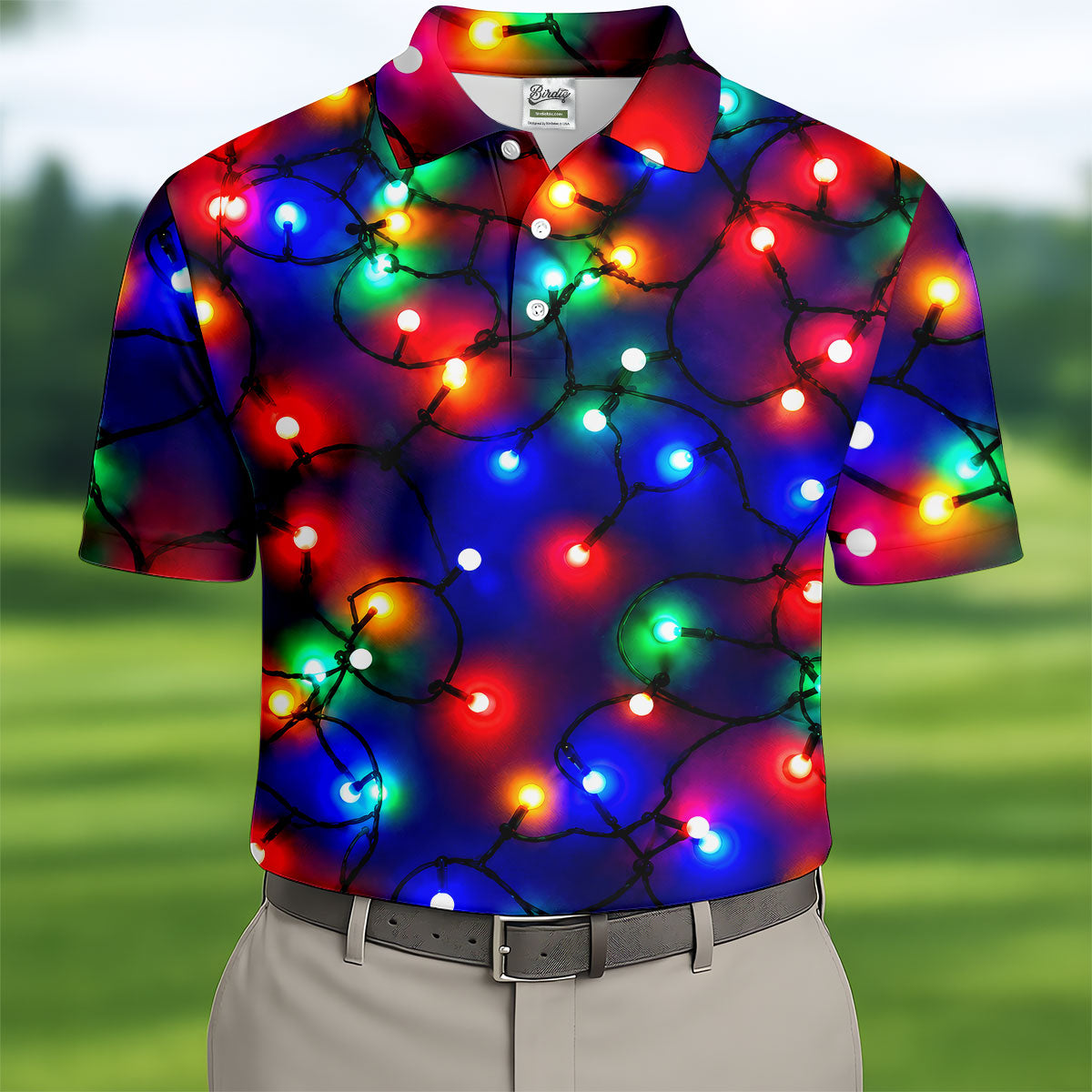 Christmas Lights Pattern Christmas Golf Shirt, Golf Shirts For Men, Mens Golf Apparel