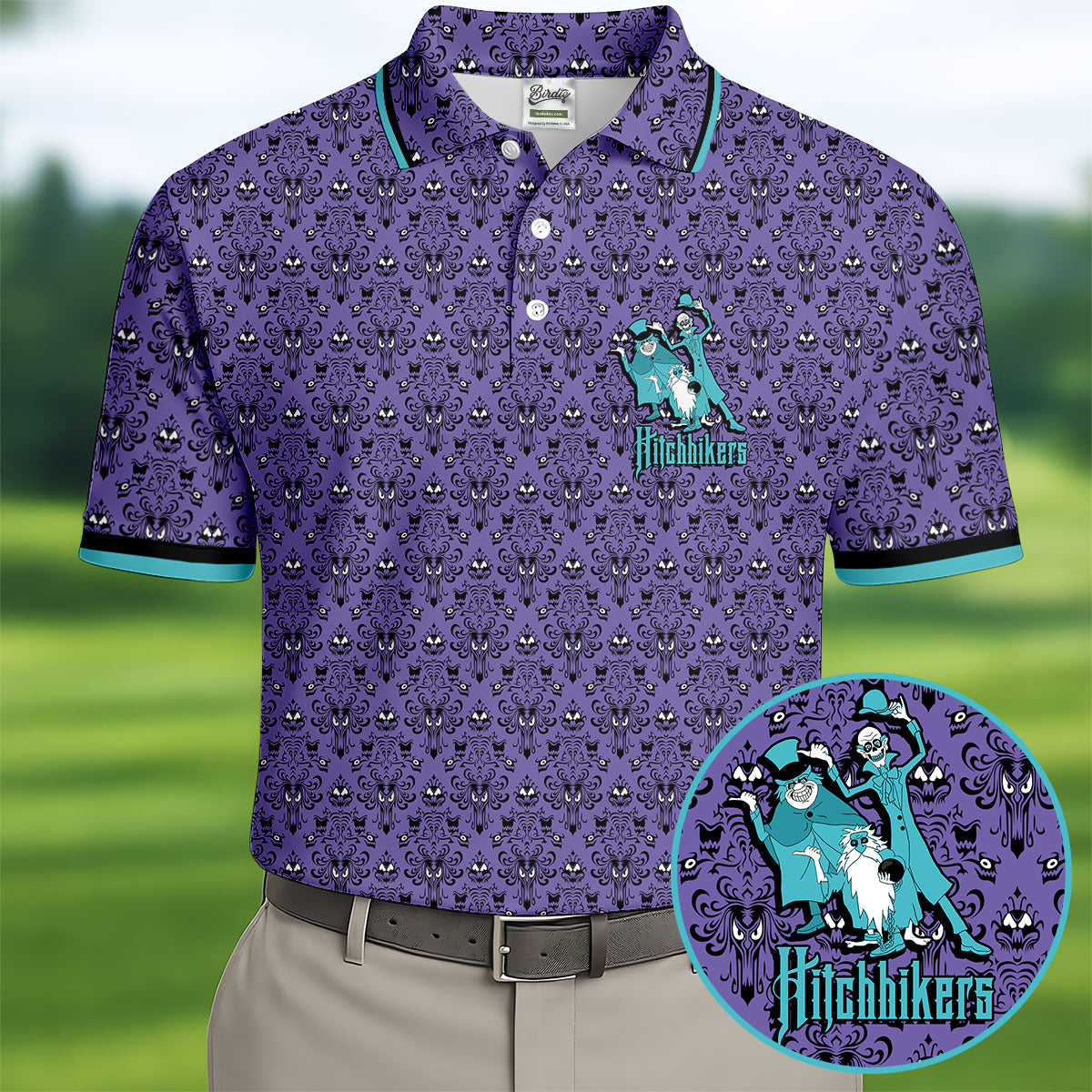 Hitchhikers Horror Character Golf Polo Shirt, Mens Golf Polo, Halloween Shirts For Men