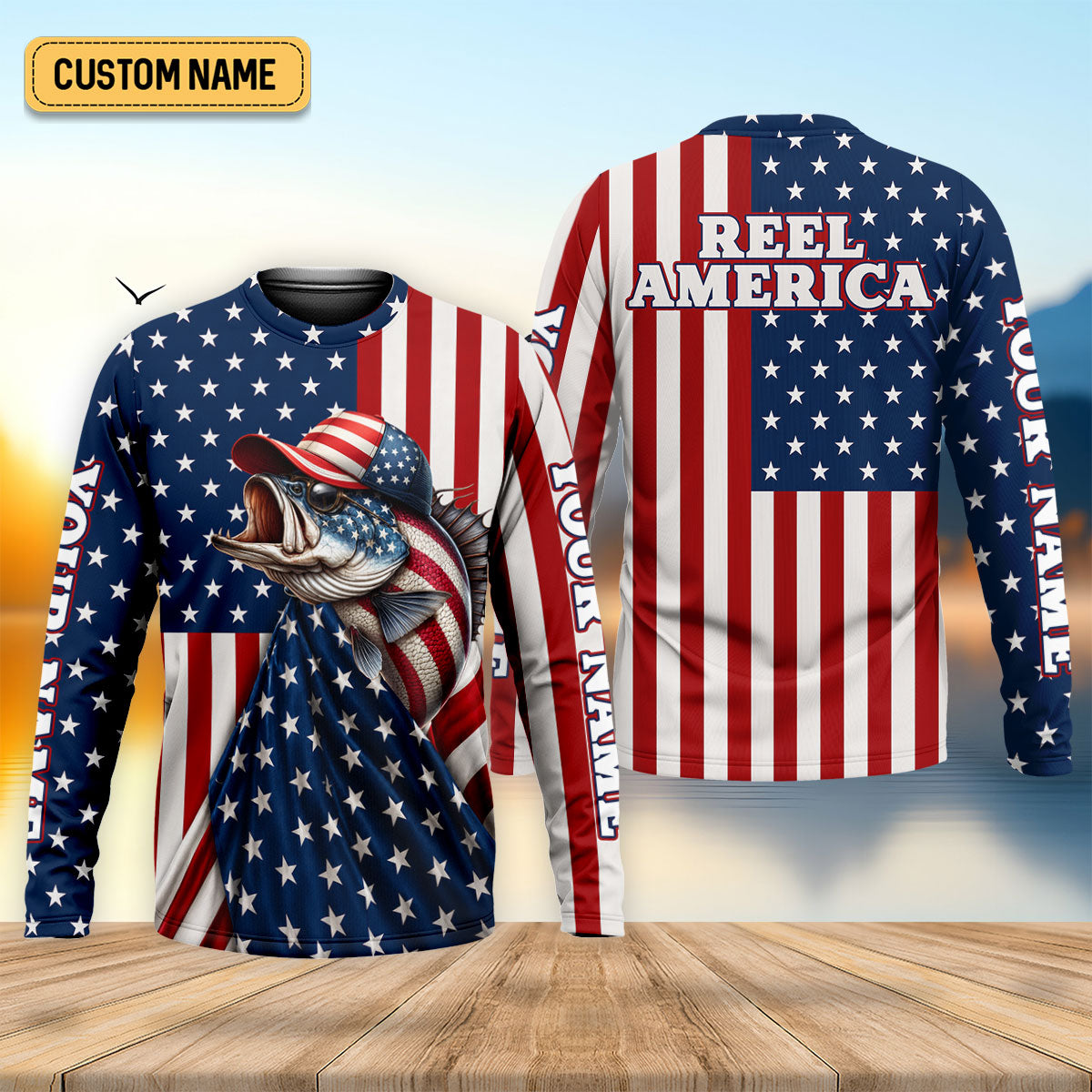 Custom Reel America Patriotic Fishing UPF Shirt, Mens Fishing Shirts, Fishing Apparel