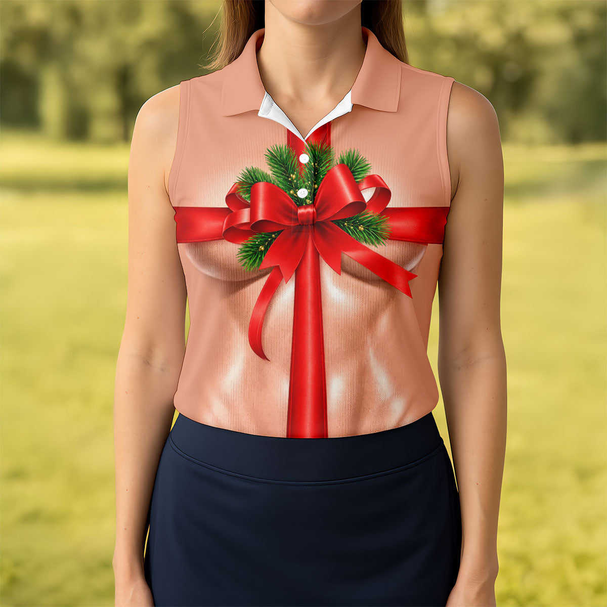 Red Bow Gift Christmas Golf Shirt, Ladies Golf Shirts, Golf Shirts For Women