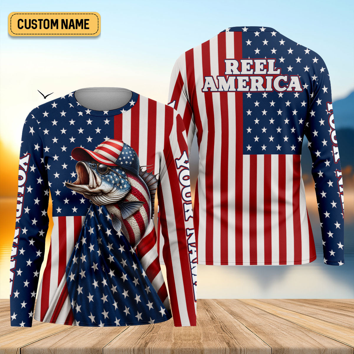 Custom Reel America Patriotic Fishing UPF Shirt, Womens Fishing Shirts, Fishing Apparel