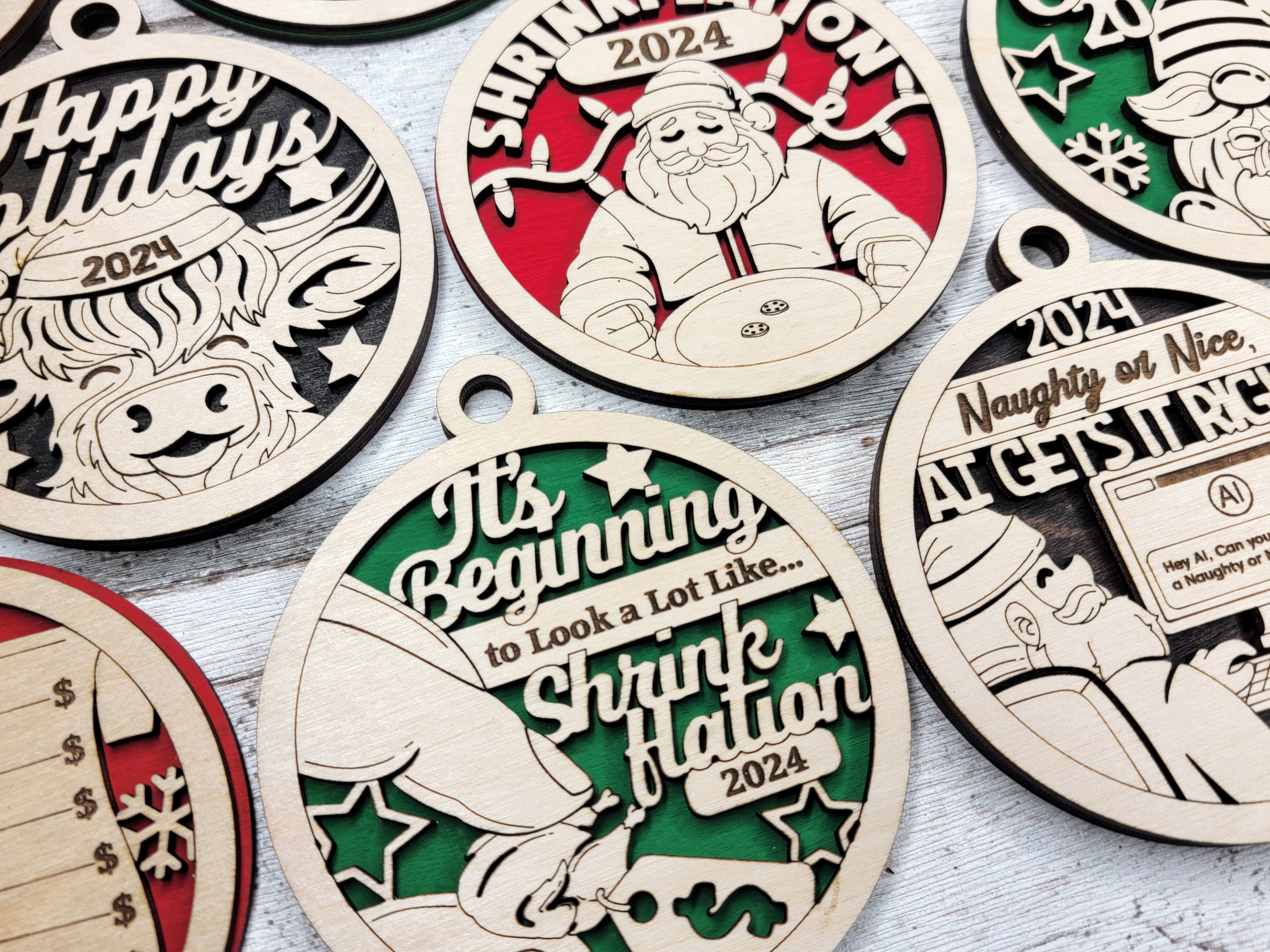 Notable Events 2024 2-Layer Wooden Ornament, Year In Review Ornament, 2024 Christmas Ornament