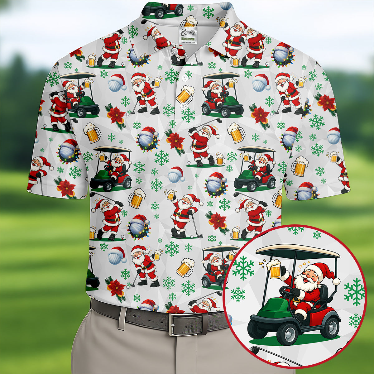 Santa Beer Christmas Golf Polo Shirt, Christmas Golf Shirt, Mens Golf Polo Shirt