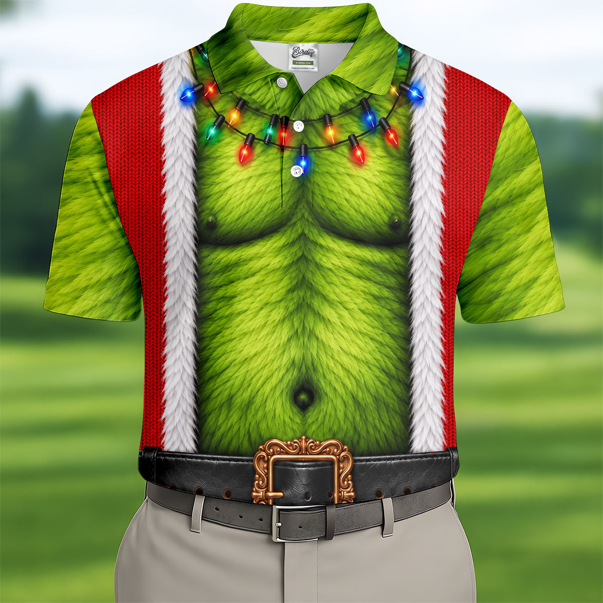 Green Furry Christmas Lights Golf Polo Shirt, Christmas Golf Shirt, Mens Golf Apparel