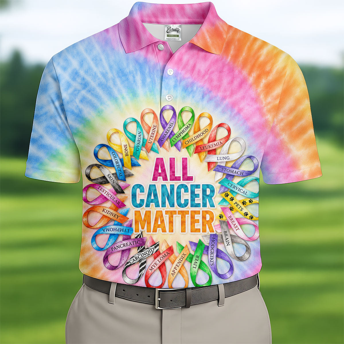 All Cancer Matter Colorful Ribbon Polo Shirt, Mens Golf Polo, Golf Apparel For Men
