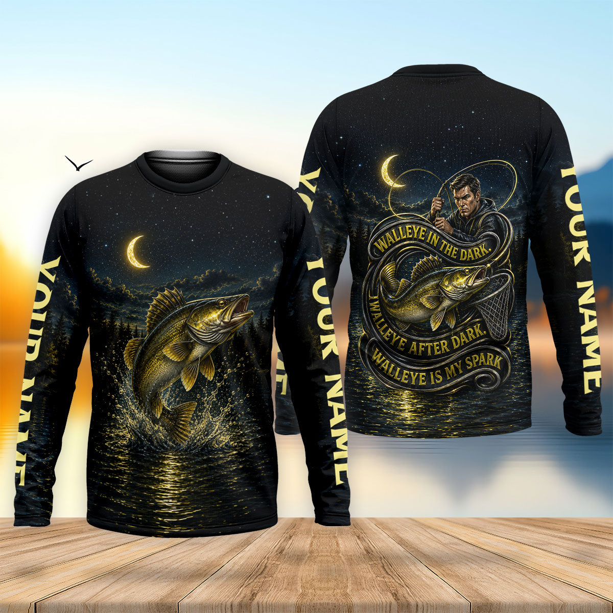 Walleye In The Dark Fishing UPF Shirt, Fishing Shirts For Men, Long Sleeve Fishing Shirt