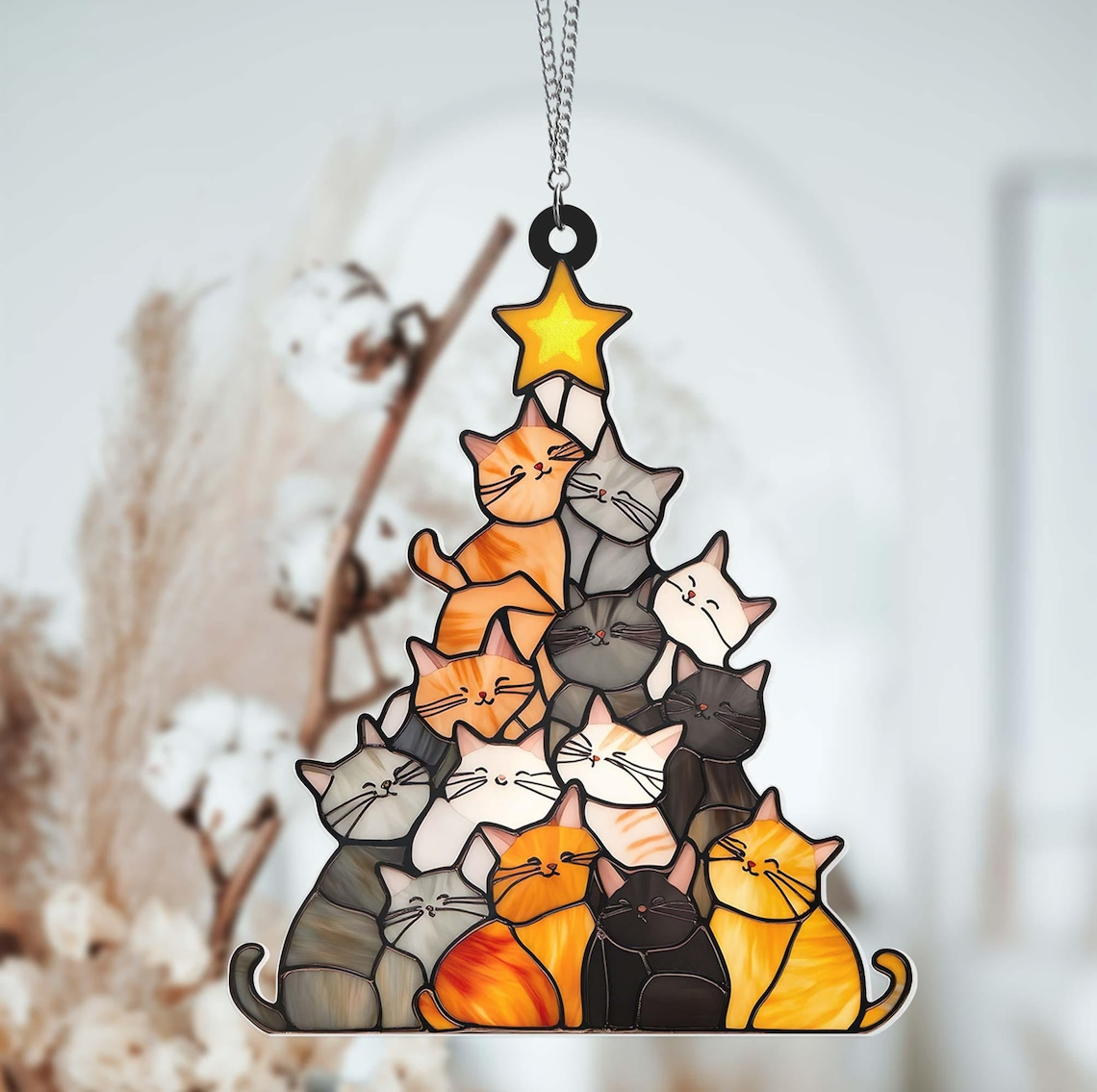 Cat Christmas Tree Suncatcher Ornament, Christmas Tree Made of Cats, Cat Lovers Gift, Cat Christmas Gifts