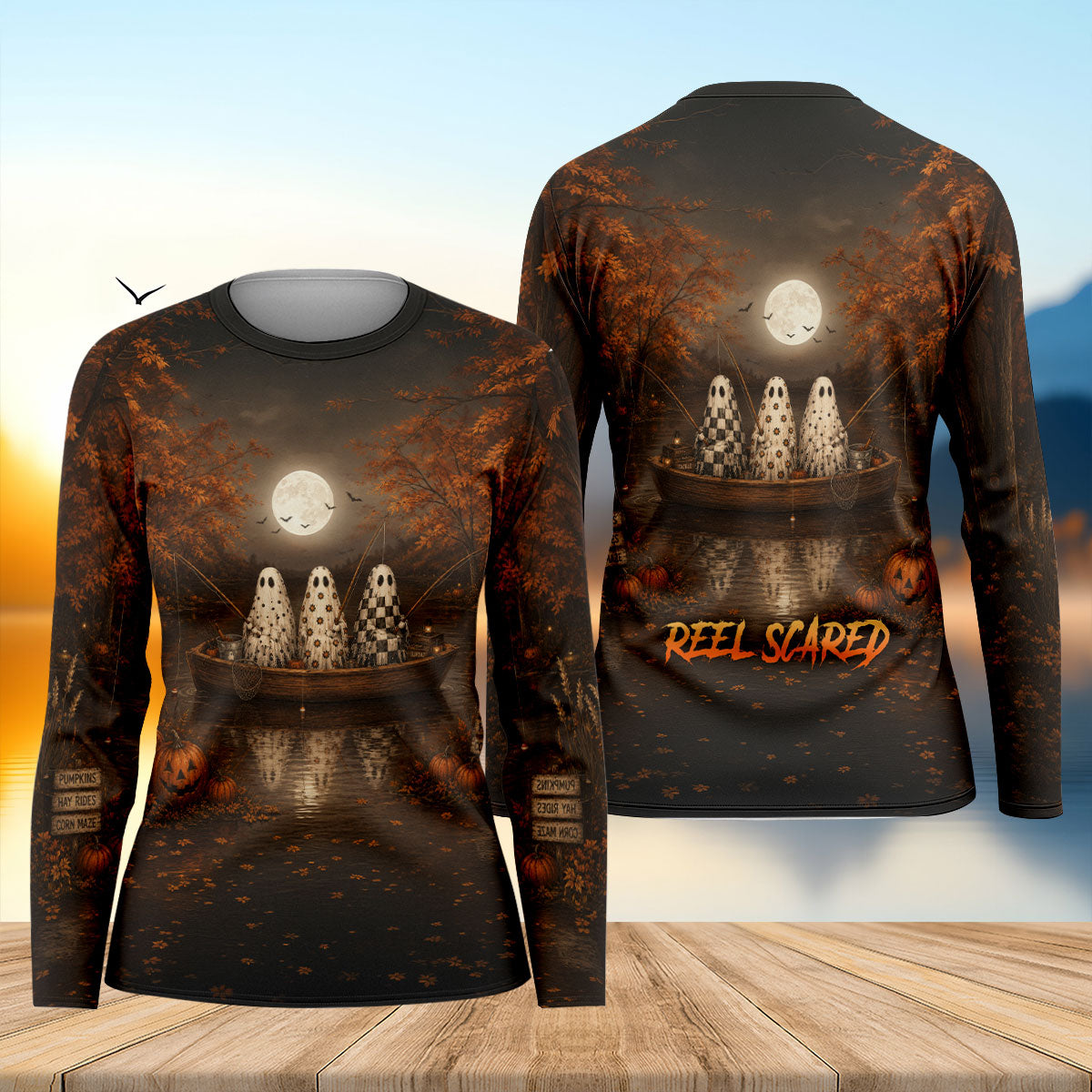 Reel Scared Ghost Fishing Halloween Shirt, Women's Fishing Shirt, Long Sleeve Shirt