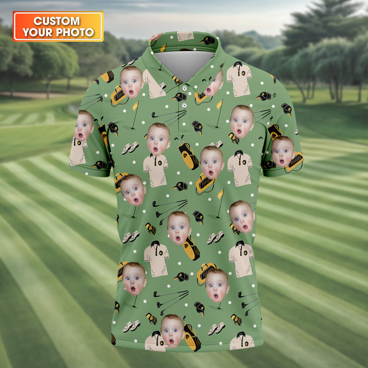 Custom Face Golf Shirt, Funny Golf Shirt, Dad Golf Gift