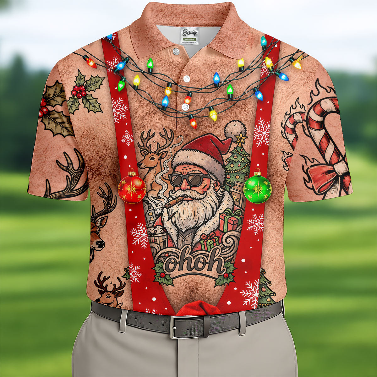 Funny Santa Suspenders Christmas Golf Shirt, Mens Golf Polo, Golf Apparel For Men