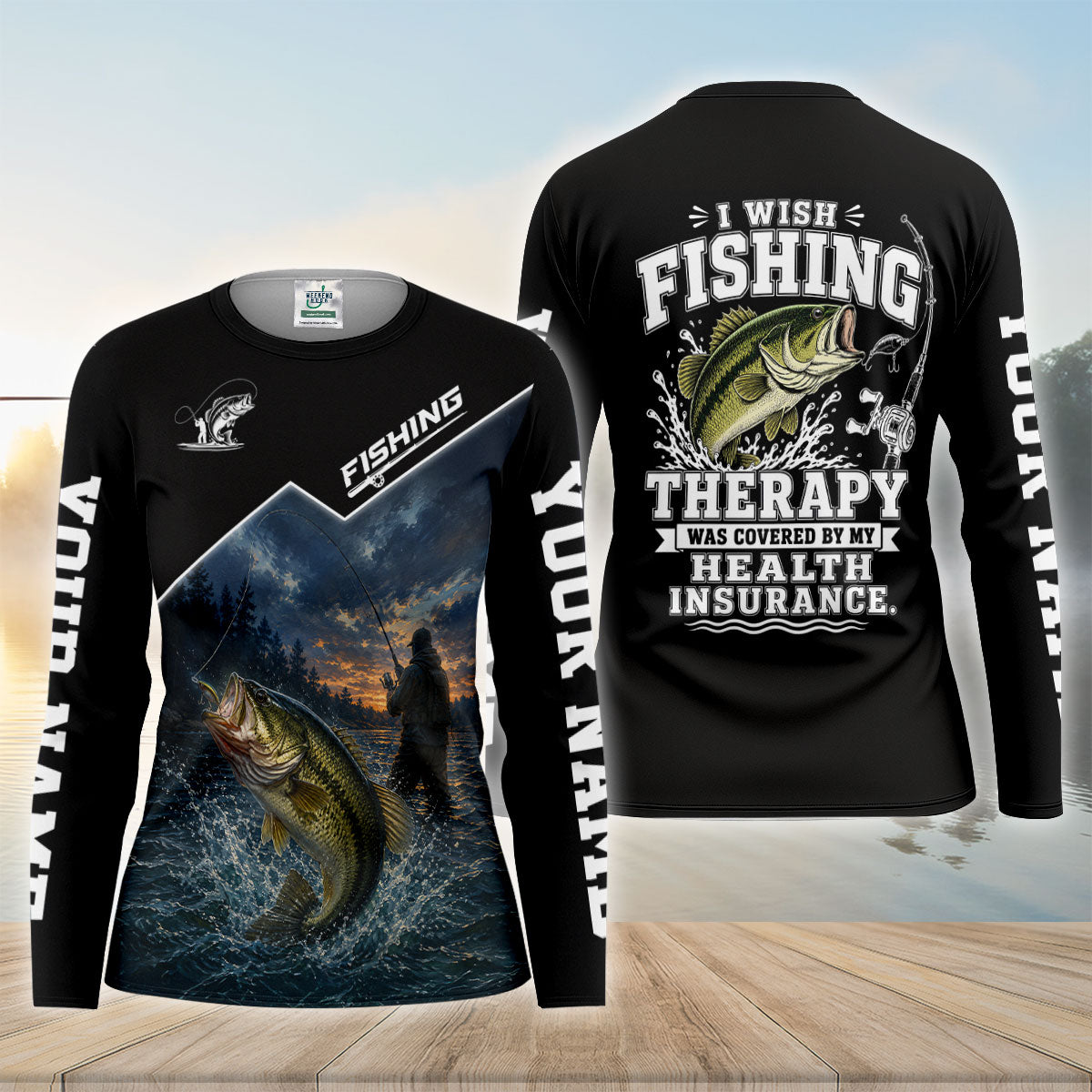 Custom Bass Fishing Lake Sunset UPF Shirt, Performance Fishing Shirt, Fishing Shirts For Women