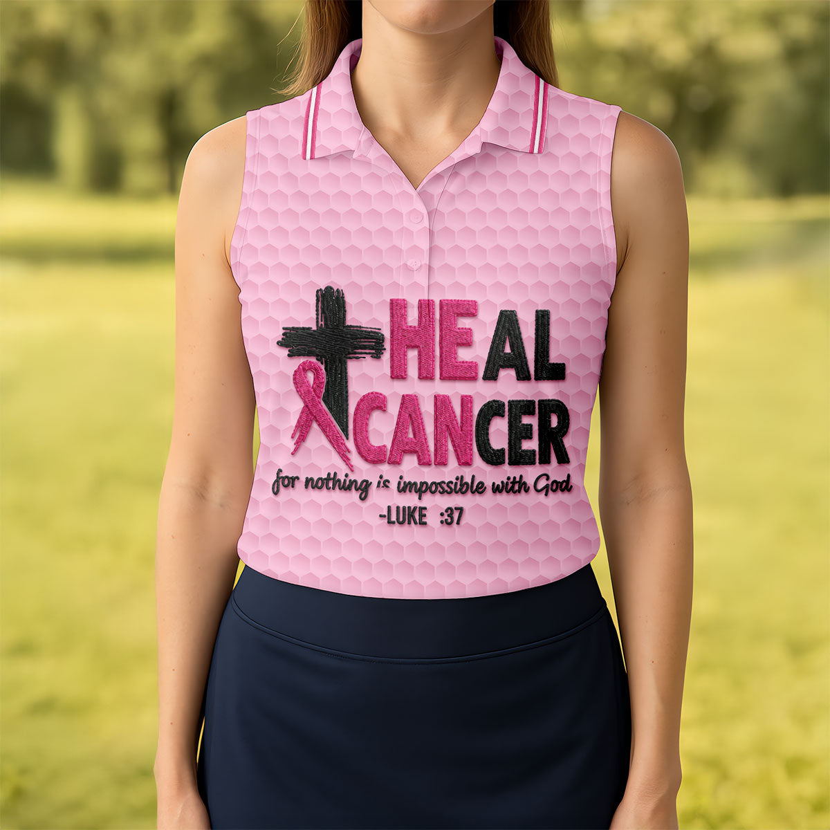 Heal Cancer Faith Pink Breast Cancer Awareness Shirt, Womens Golf Polo, Golf Shirts For Women