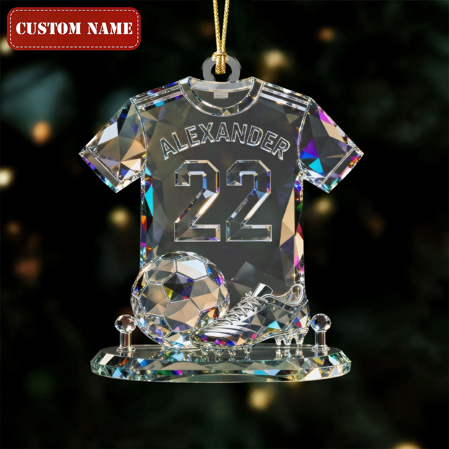 Soccer Theme Stained Glass Crystal Effect Acrylic Ornament, Soccer Player Gift, Soccer Ornaments