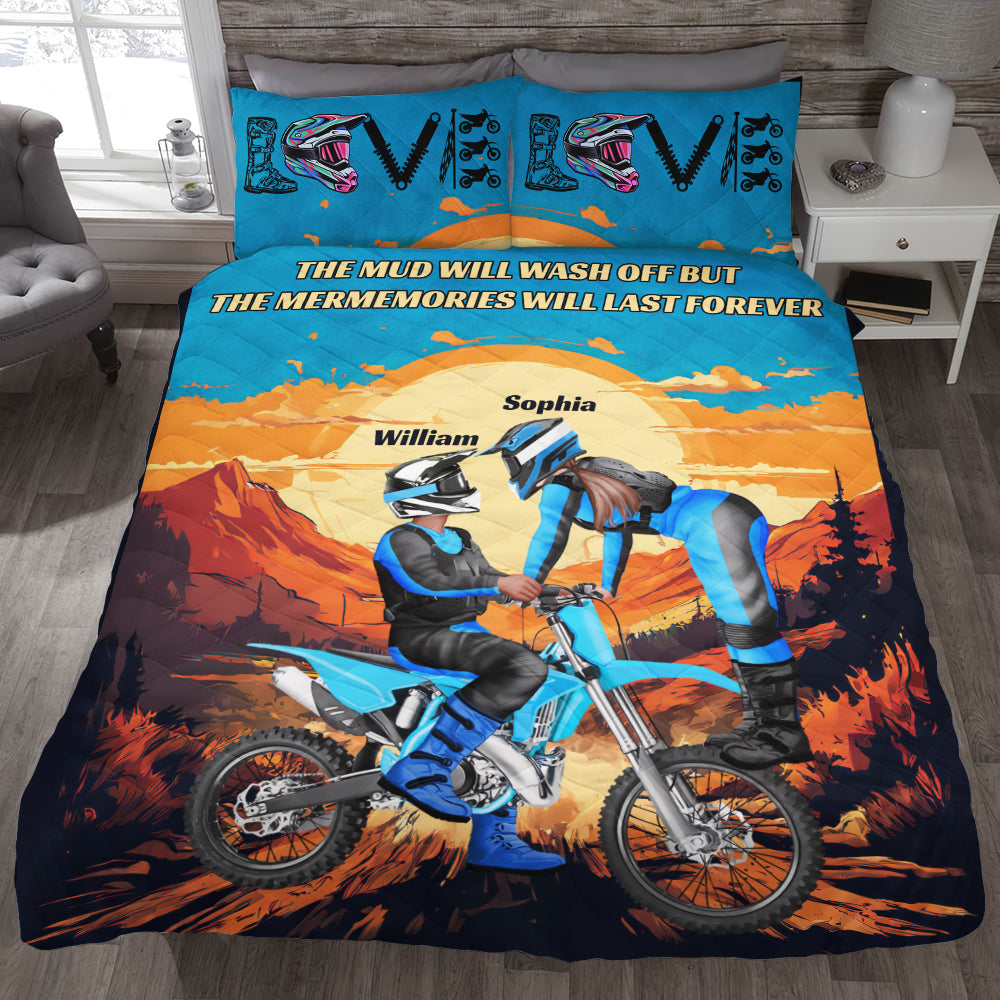 Couple Motocross Personalized Quilt Bedding Set, Couple Valentine Gift, Valentine's Day Ideas