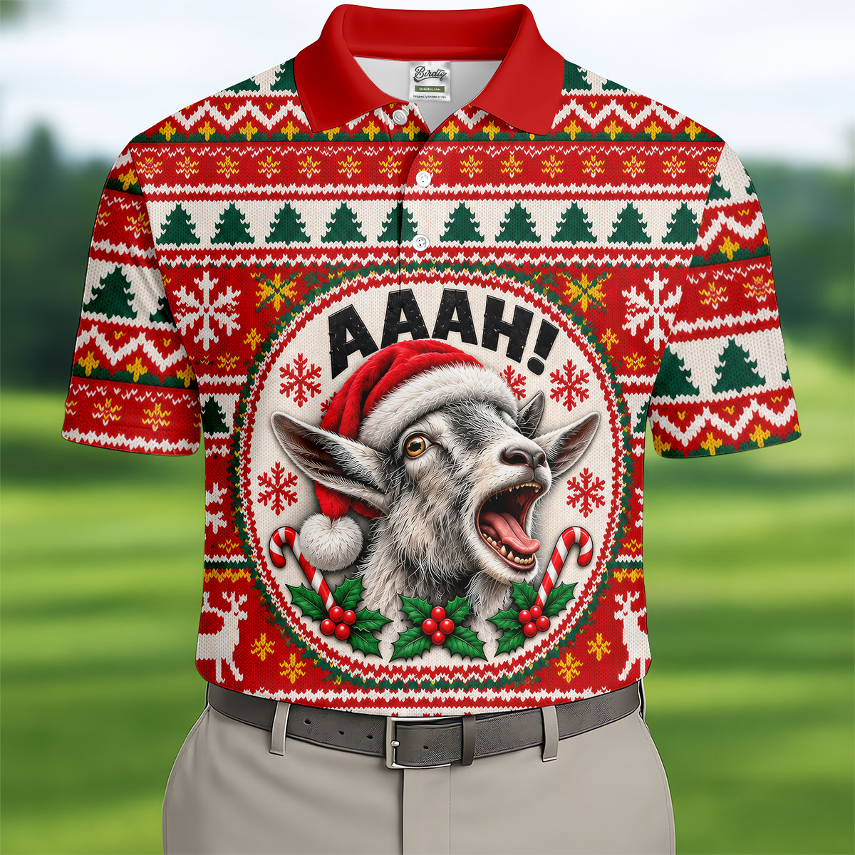 Funny Screaming Goat Christmas Golf Shirt, Golf Shirts For Men, Mens Golf Apparel