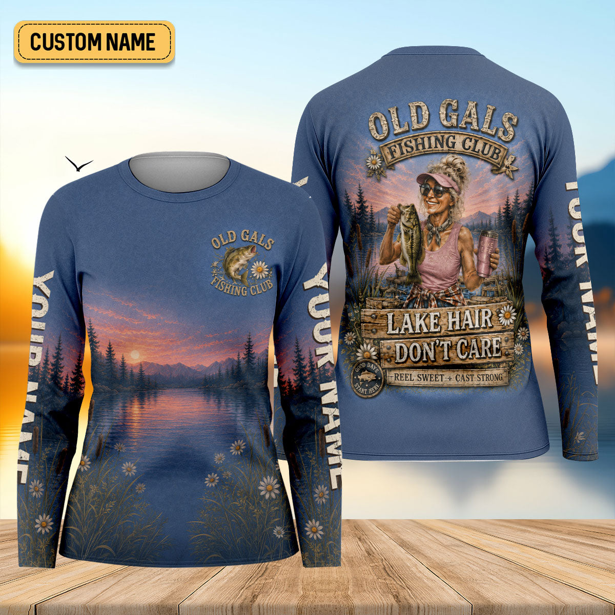 Old Gals Fishing Club Lake Hair Dont Care Custom UPF Shirt, Womens Fishing Shirt, Fish Tee