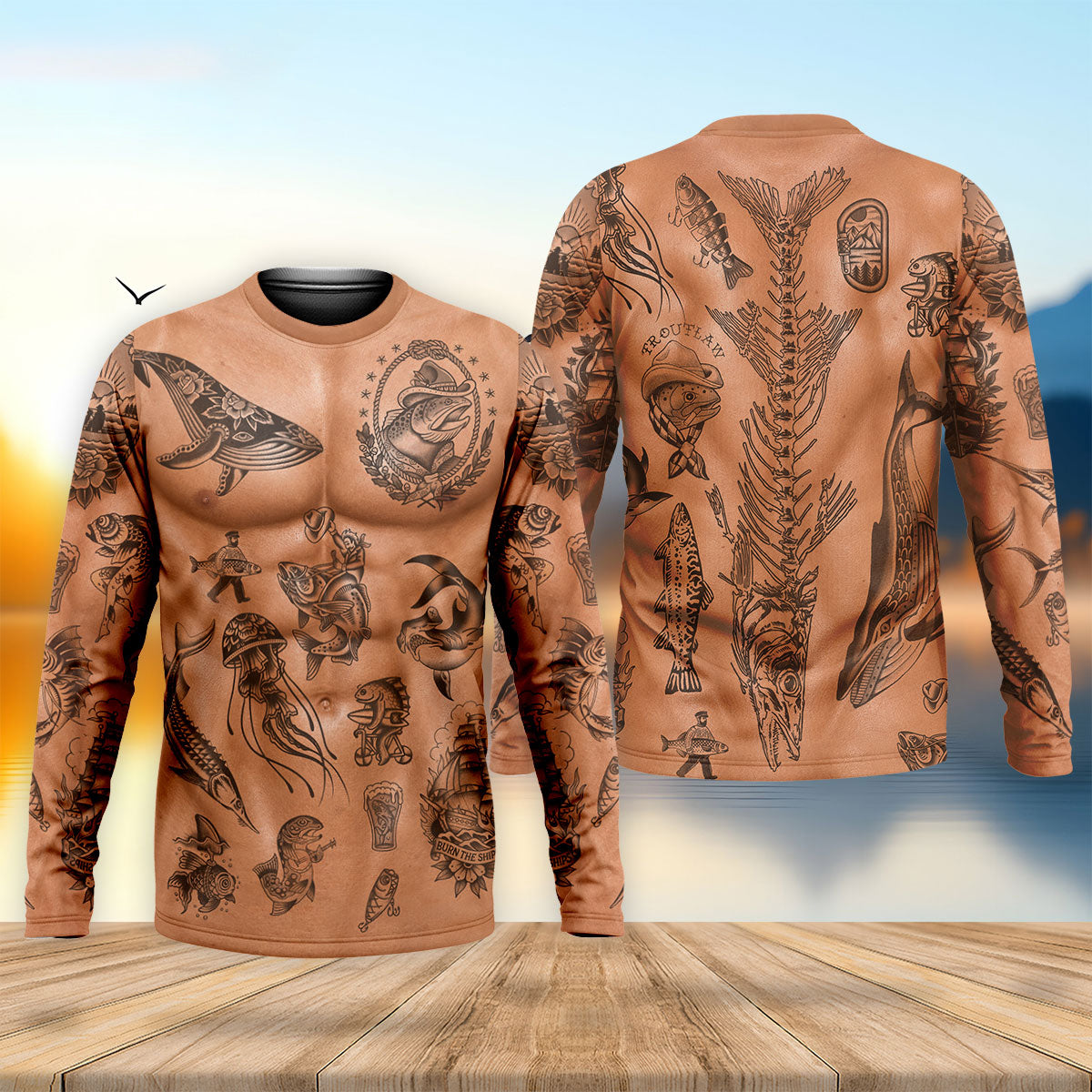 Fishing Lover Full Body Tattoo Skin UPF Shirt, Long Sleeve Shirt, Fishing Shirts For Men