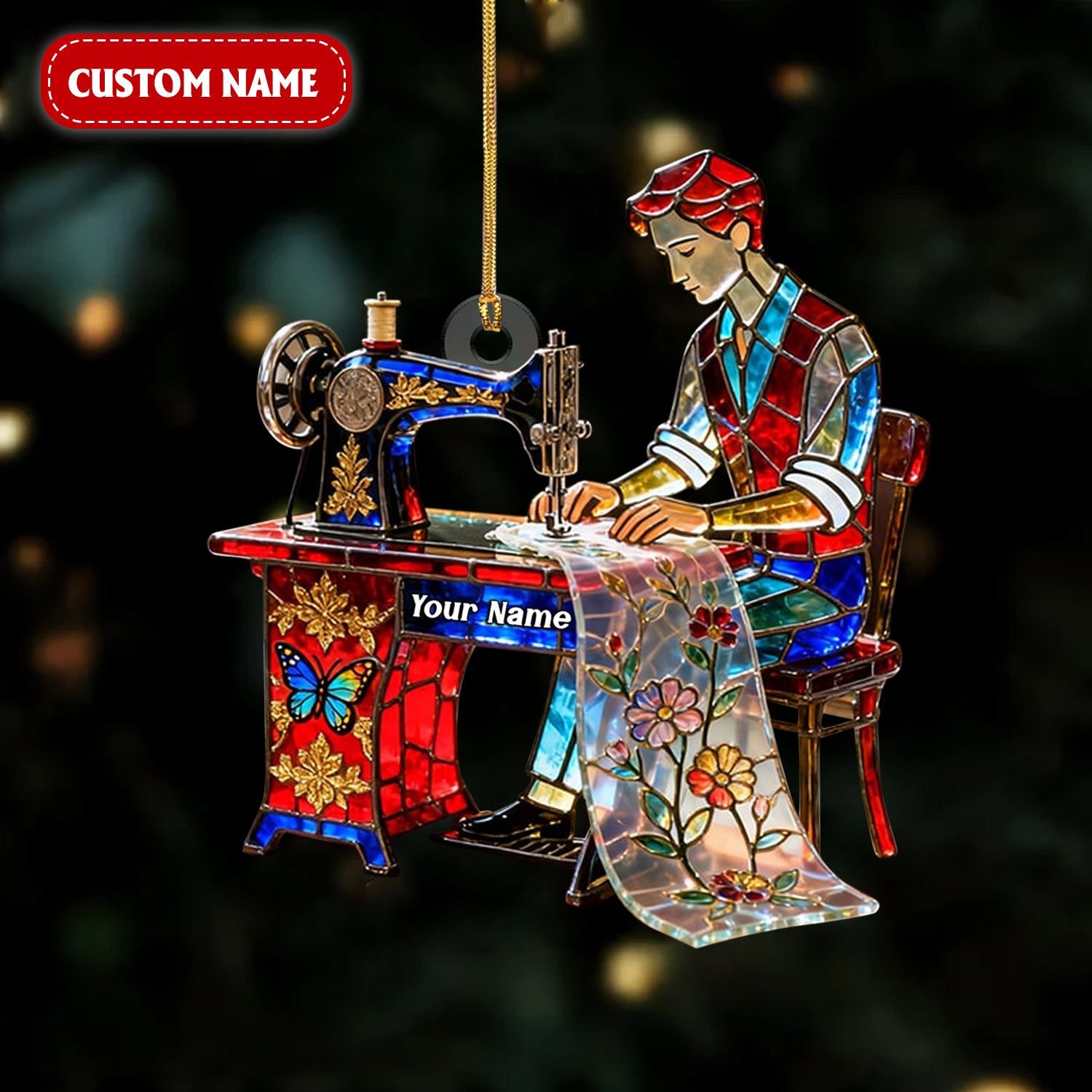 Stained Glass Effect Custom Tailor Acrylic Christmas Ornament, Seamstress Gift, Xmas Decor