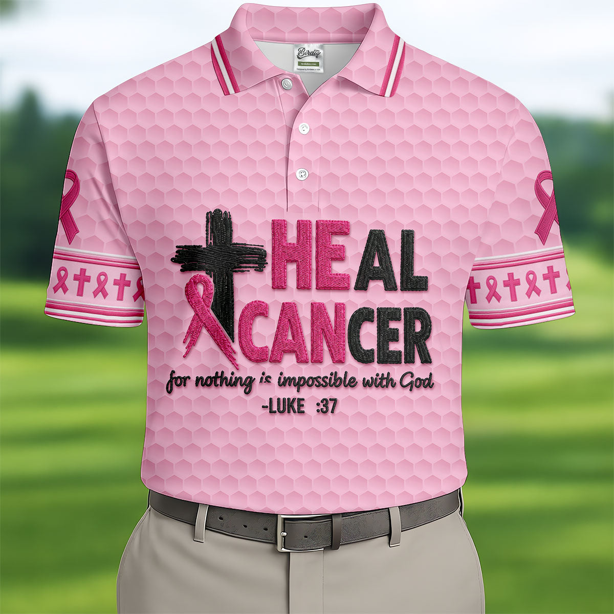 Heal Cancer Faith Pink Breast Cancer Awareness Shirt, Mens Golf Polo, Golf Shirts For Men