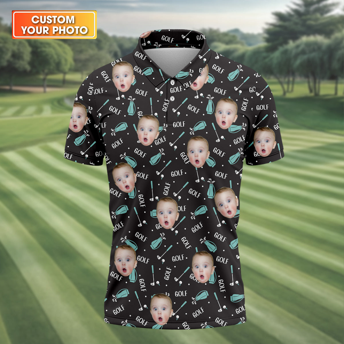 Custom Face Golf Shirt, Funny Golf Polo Shirt, Golf Gift For Dad