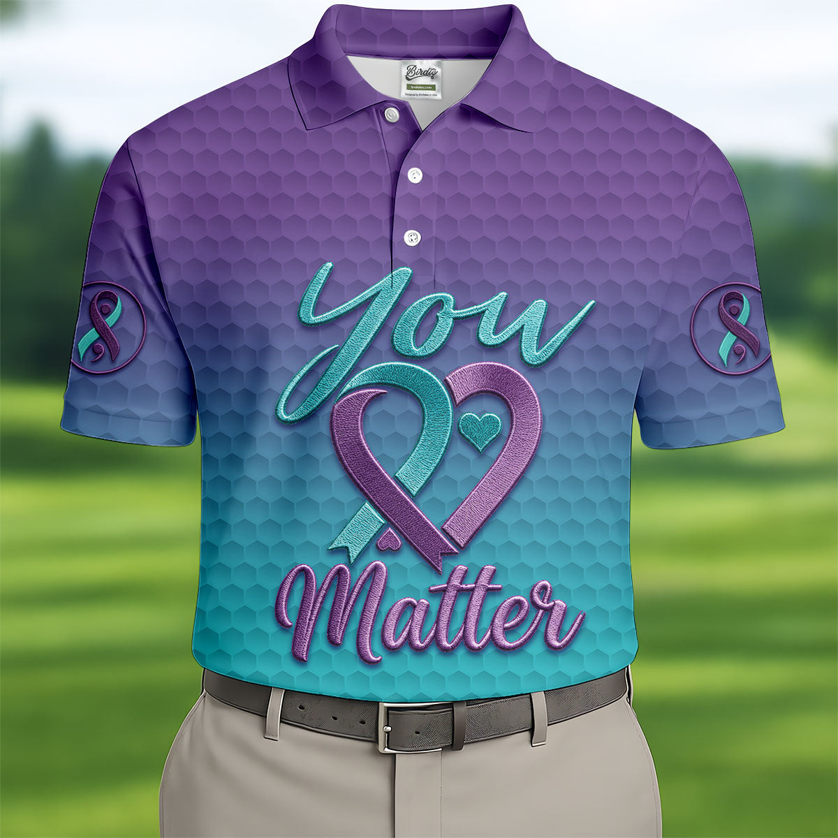 You Matter Suicide Prevention Ribbon Heart Polo Shirts For Men, Golf Apparel For Men