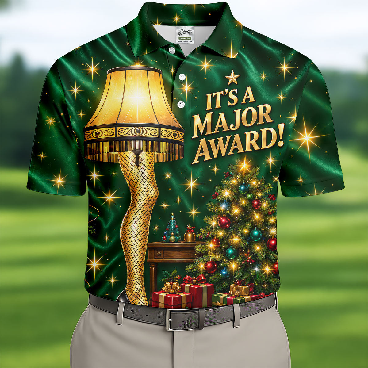 Major Award Leg Lamp Christmas Golf Polo Shirt, Mens Golf Shirts, Christmas Golf Shirt
