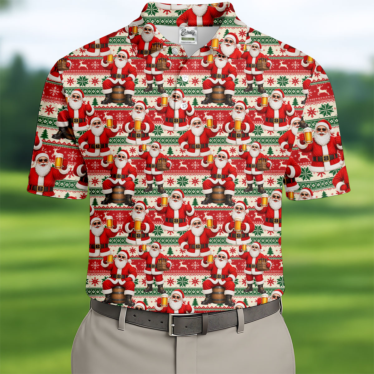Funny Santa Beer Ugly Sweater Christmas Golf Shirt, Mens Golf Shirts, Polo Shirts For Men