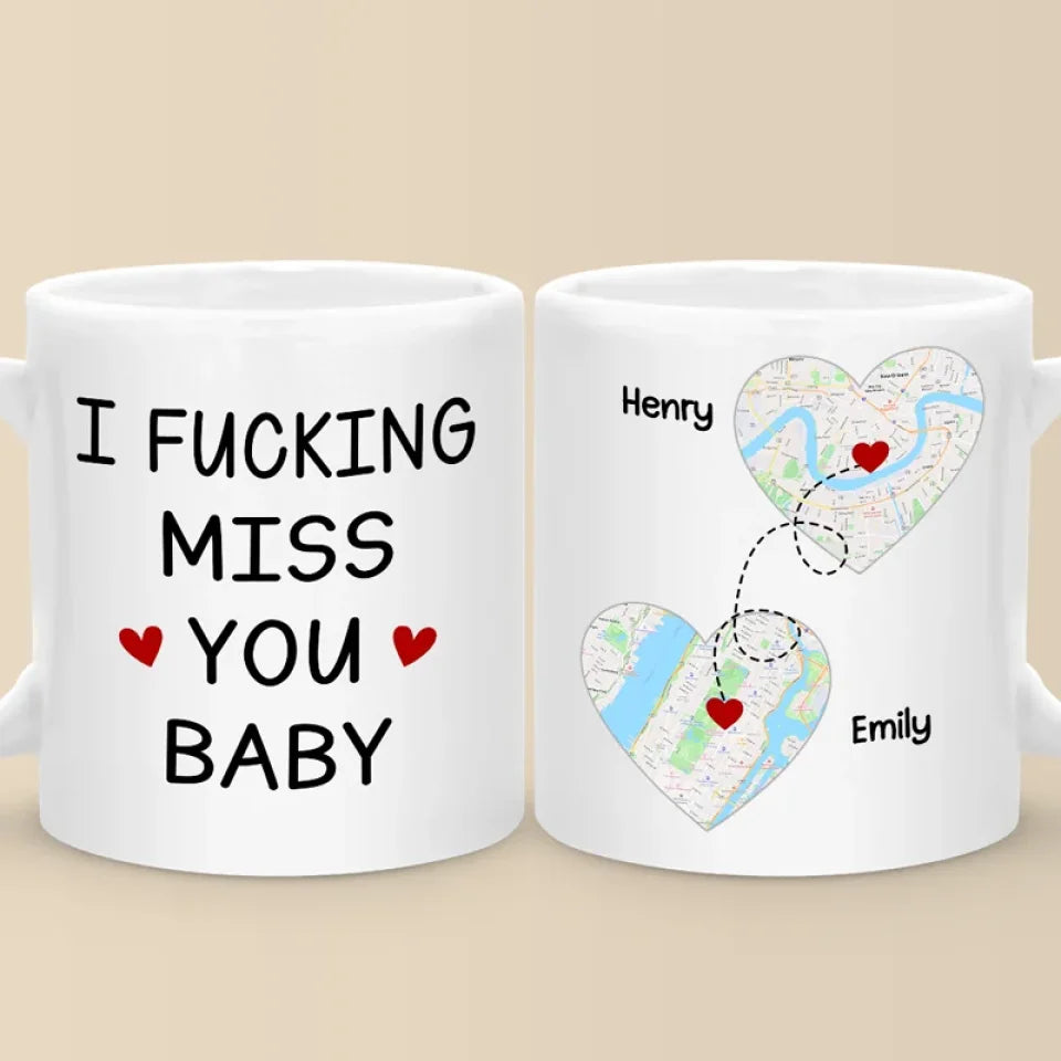 I Miss You Baby Coffee Mug, Custom Map Mug, Long Distance