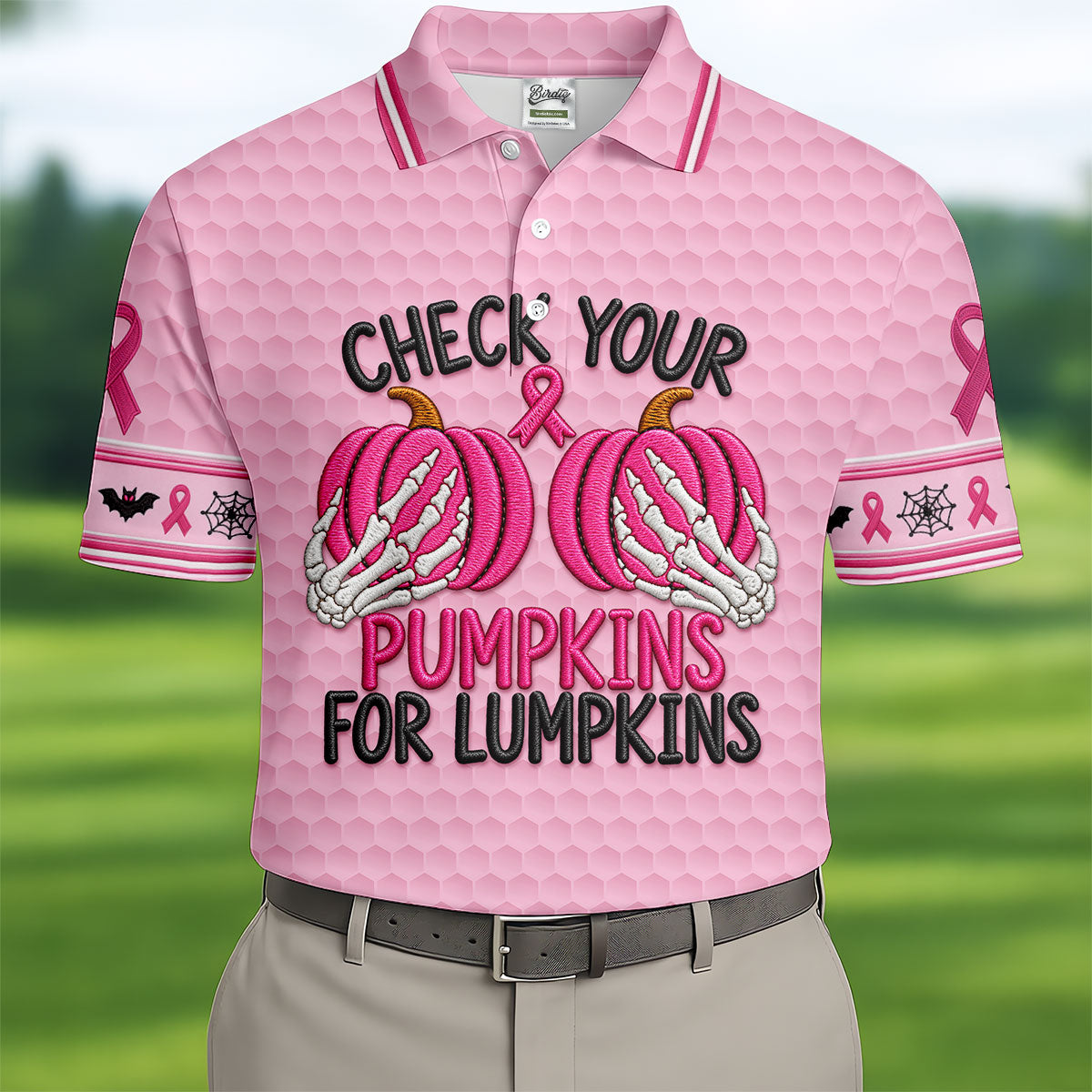 Pumpkins For Lumpkins Breast Cancer Polo Shirt, Polo Shirts For Men, Mens Golf Apparel